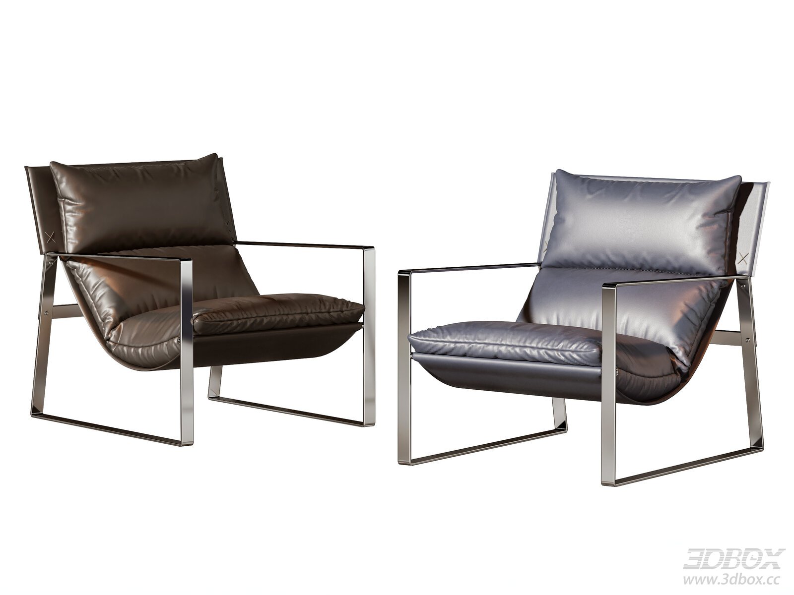 Modern Leather Armchairs with Metal Frame