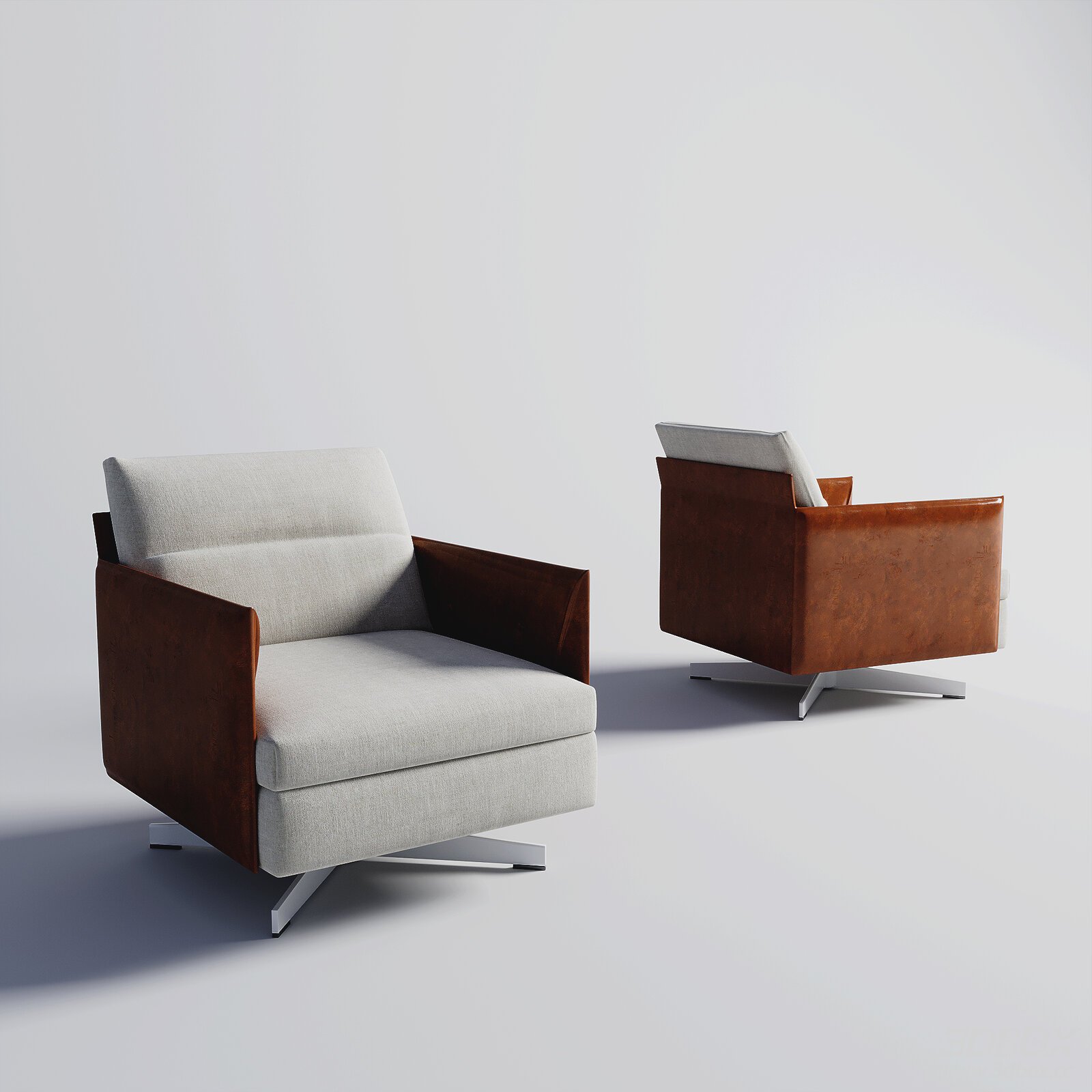Modern Fabric Armchairs with Wooden and Metal Details