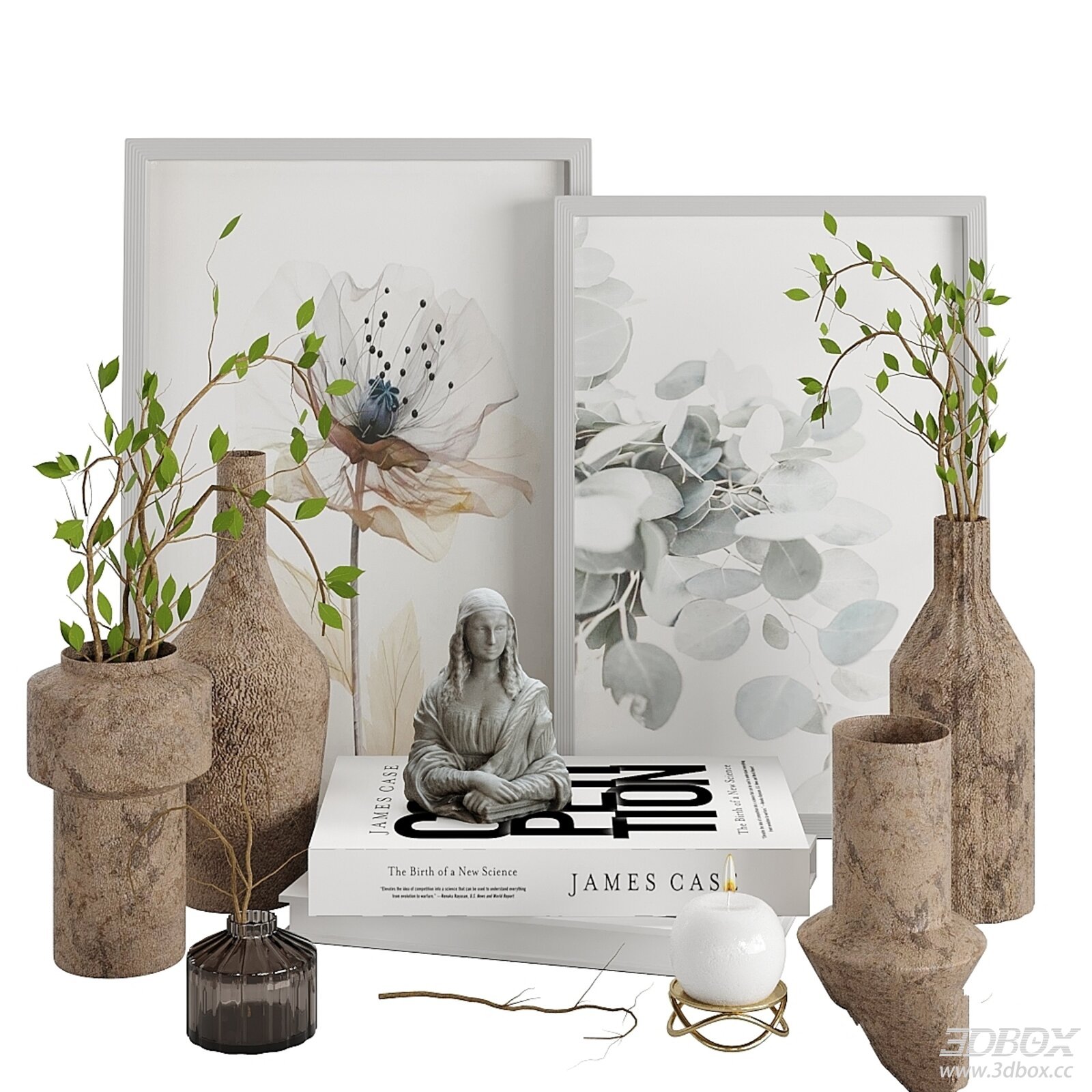 Modern Decorative Set with Vases, Sculpture and Books