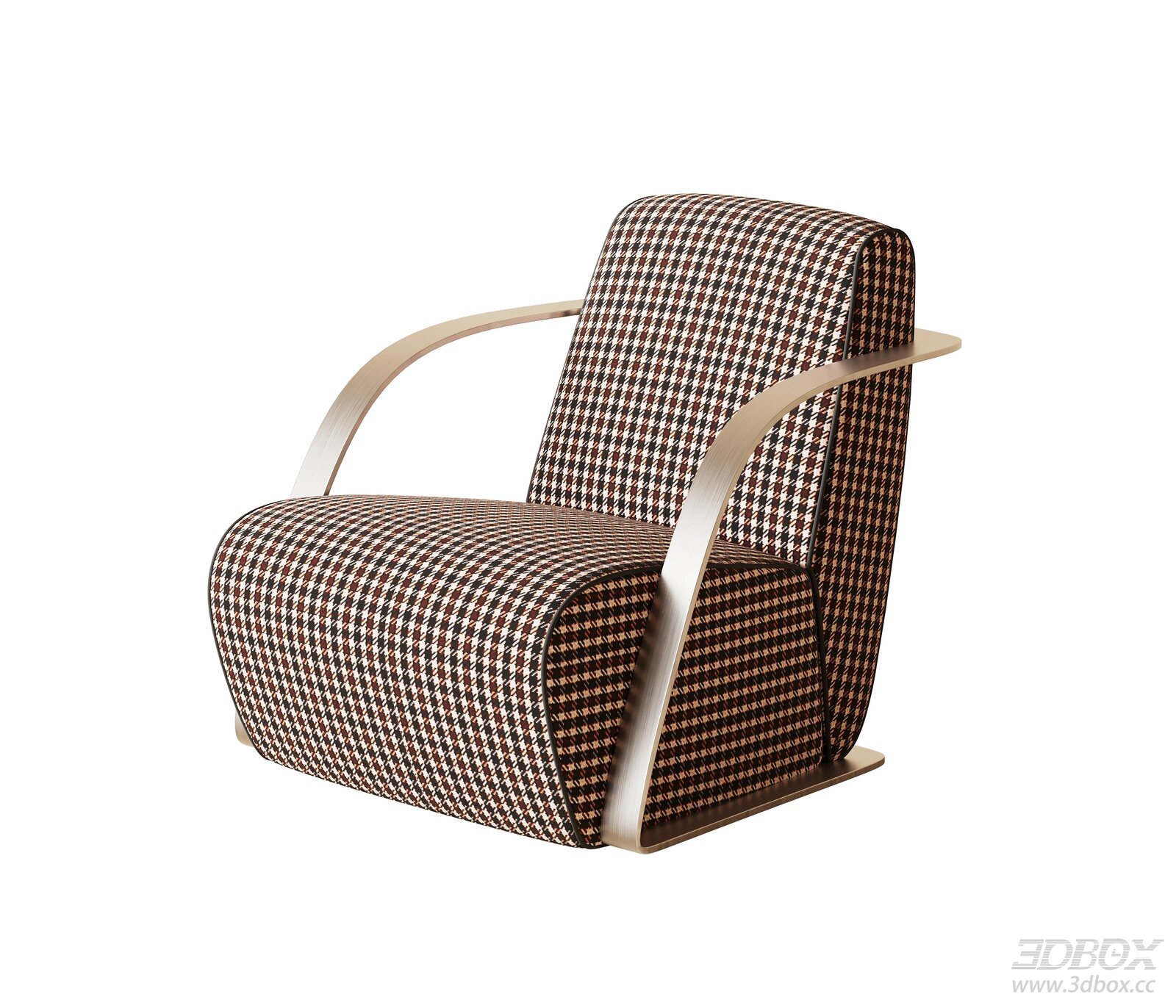 Modern Armchair with Checkered Fabric and Wooden Frame