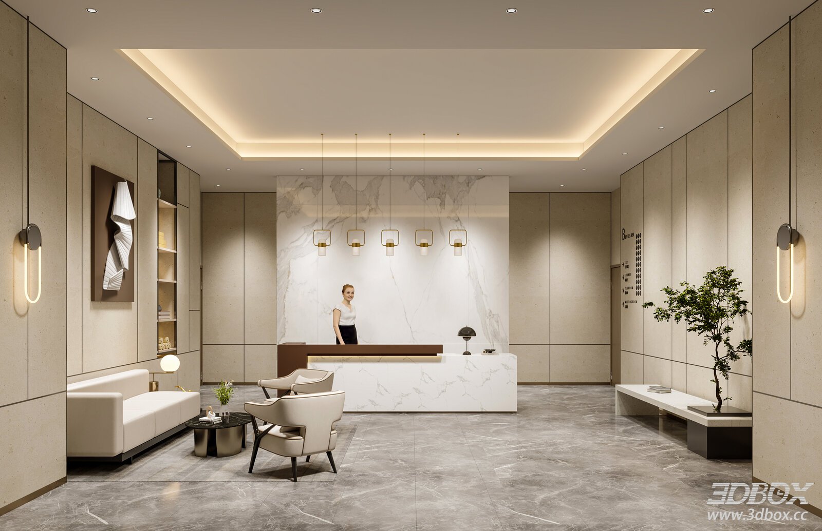 Modern Reception - Lobby Interior Model