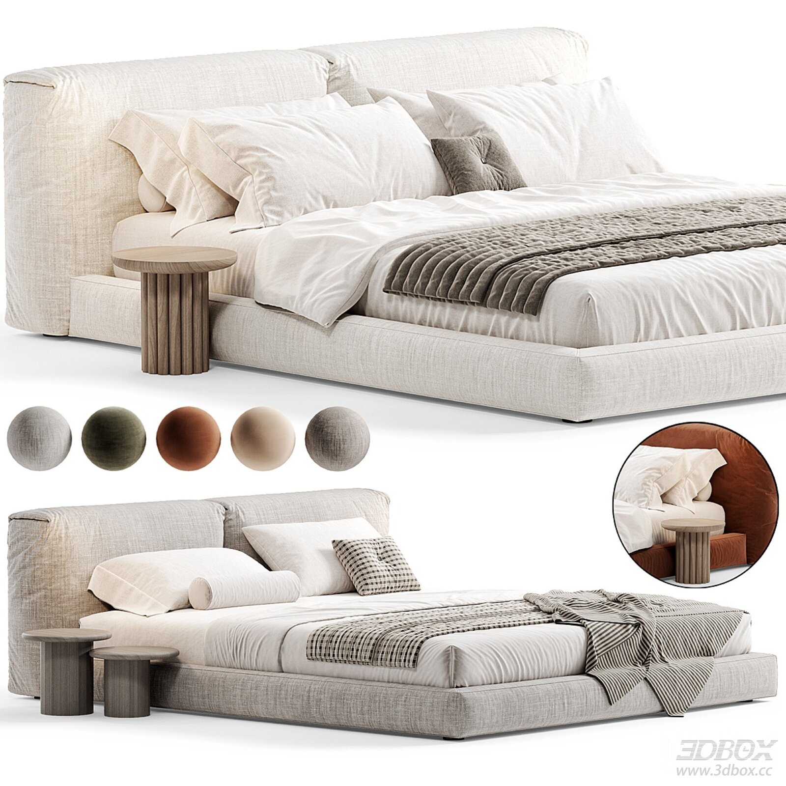 Modern Bedroom Bed with Side Tables