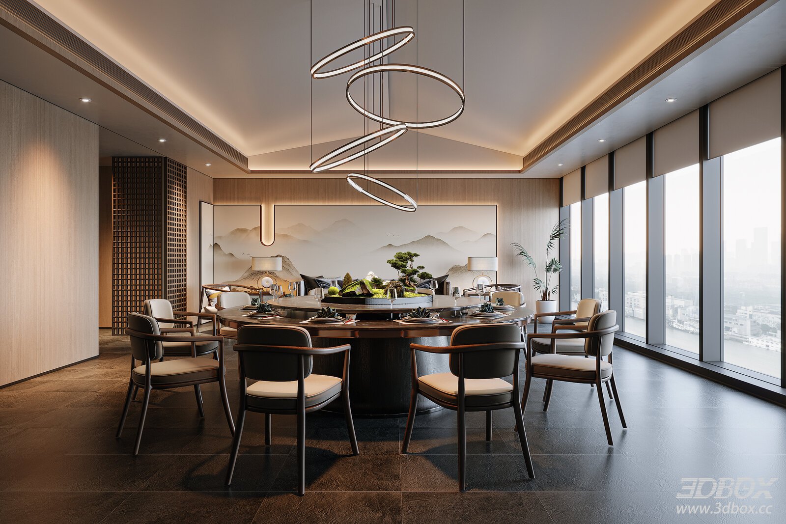 Modern Dining Room Interior with Dining Table and Chairs