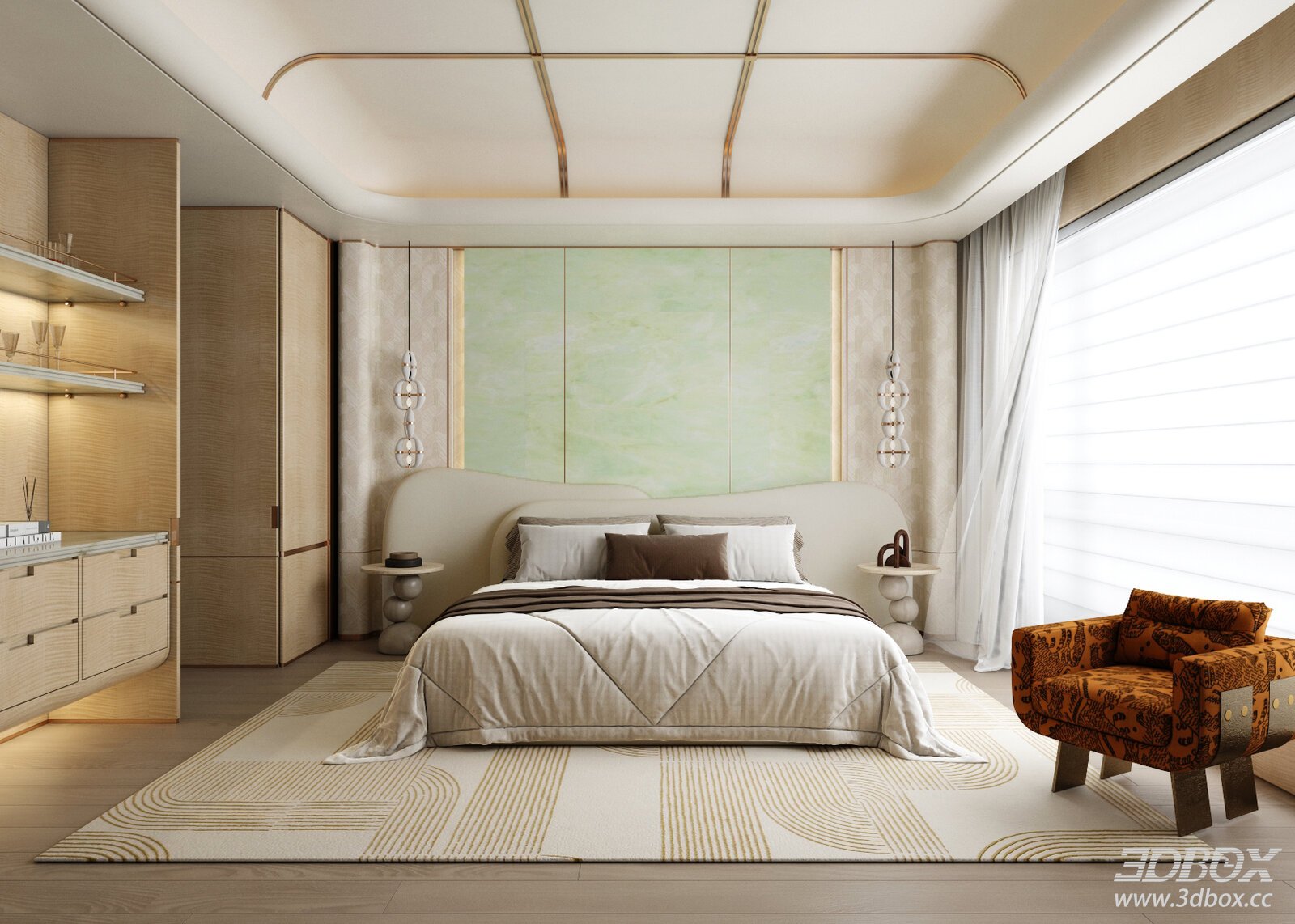 Modern Bedroom with Bed and Chair