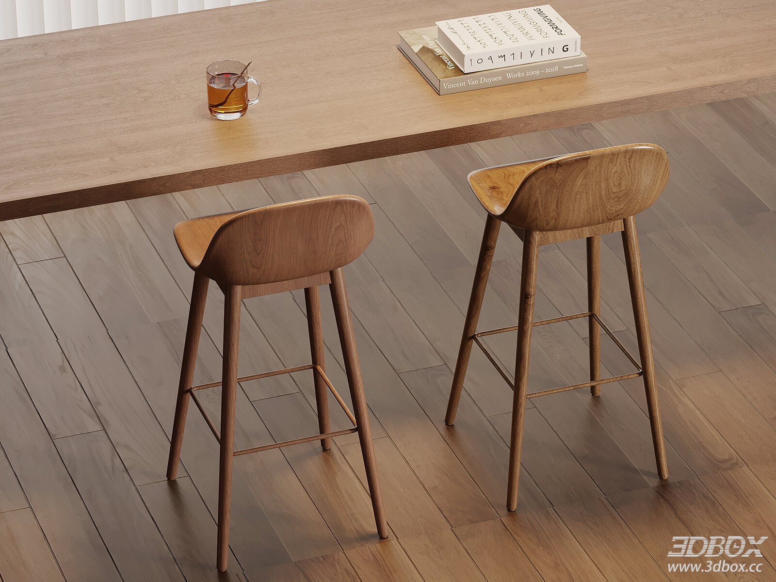 Modern Wooden Bar Counter with Stools