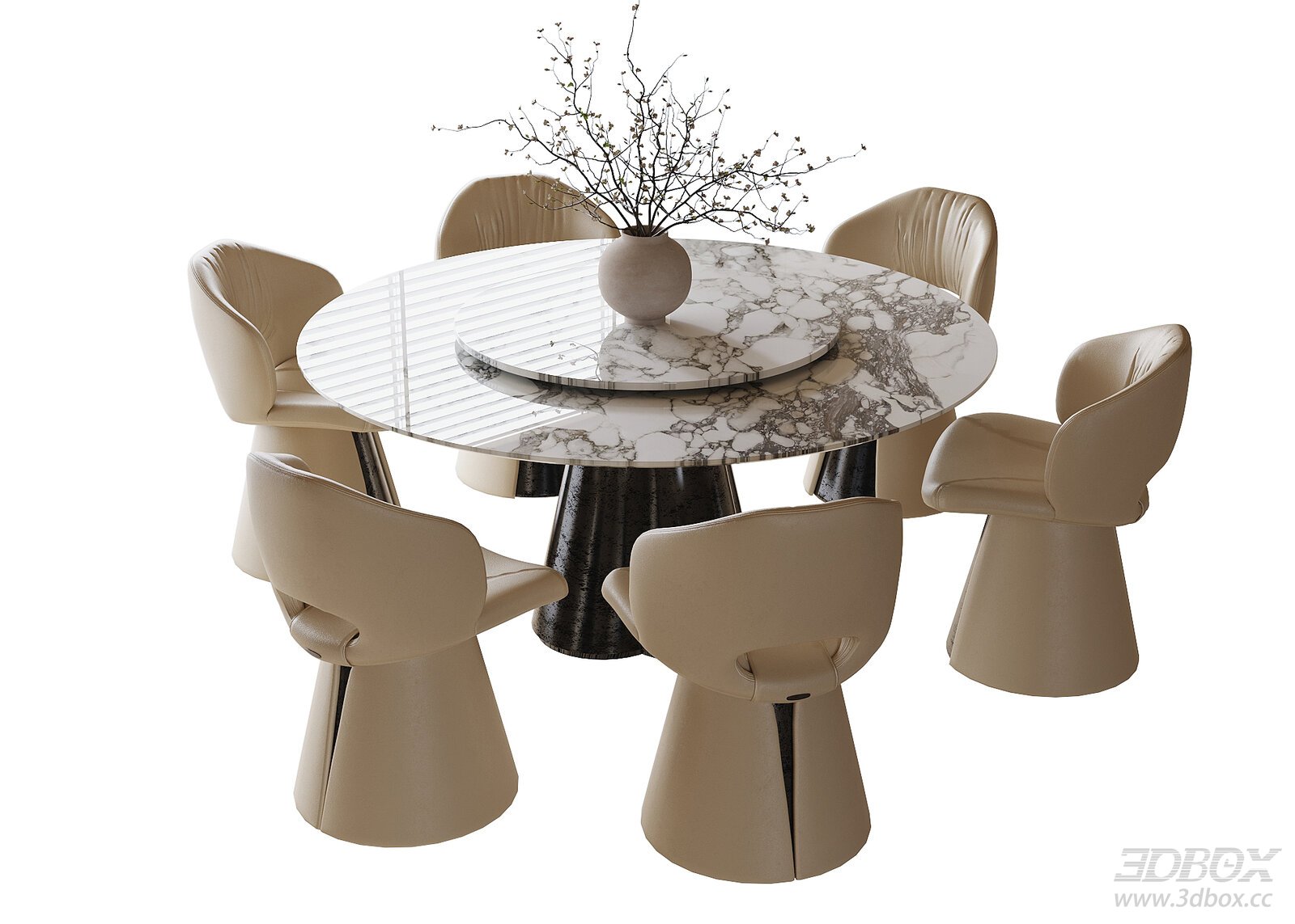 Modern Round Dining Table with Chairs and Vase