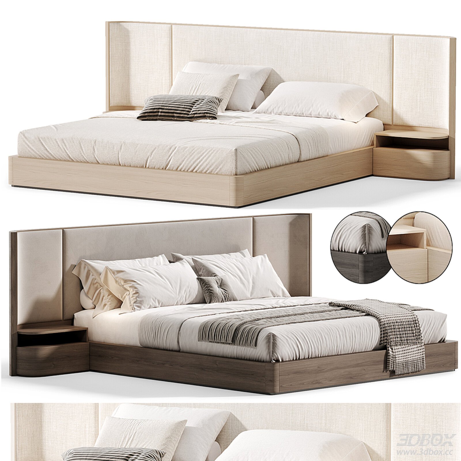 Modern Double Bed with Side Cabinets