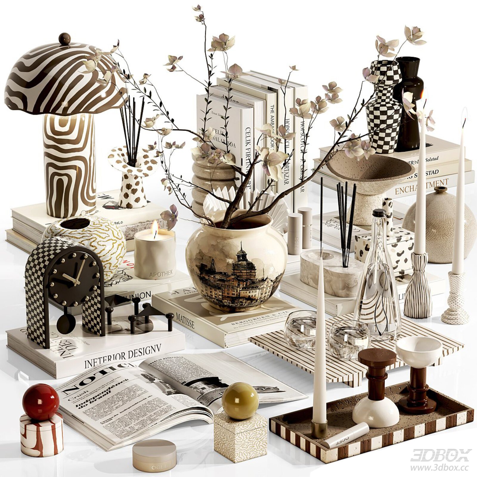 Modern Decorative Set with Lamps and Vases