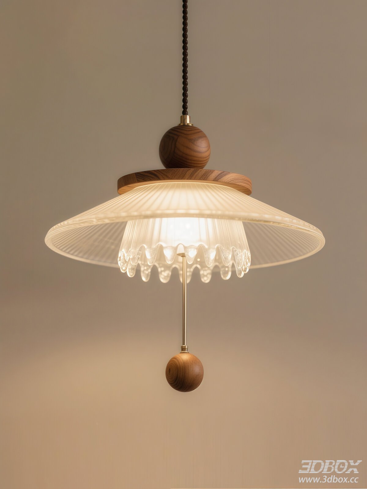 Modern Ceiling Lamp with Glass and Wood Elements