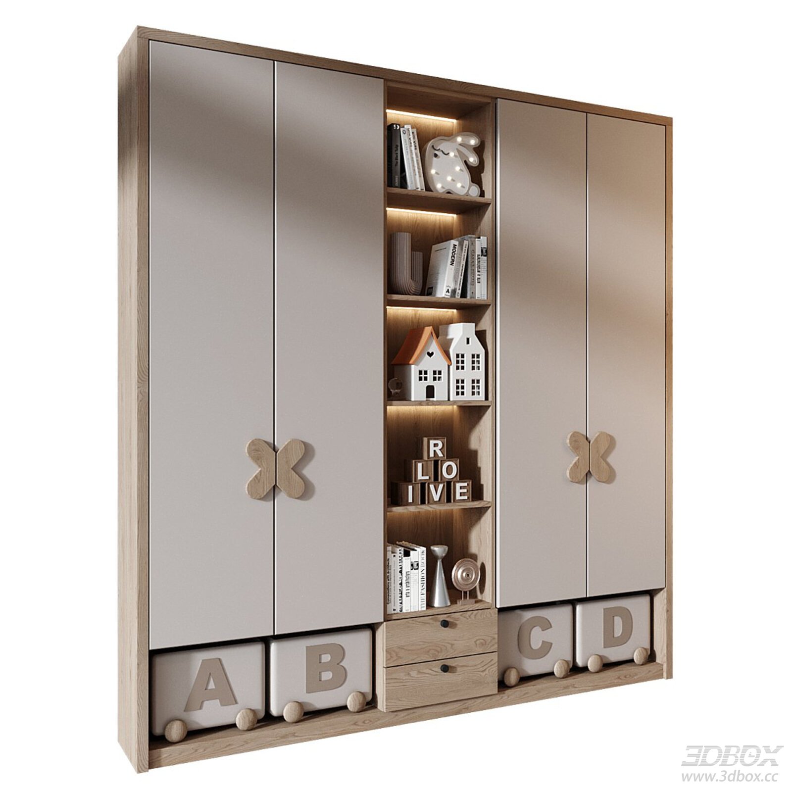 Modern Wooden Wardrobe with Display Shelf