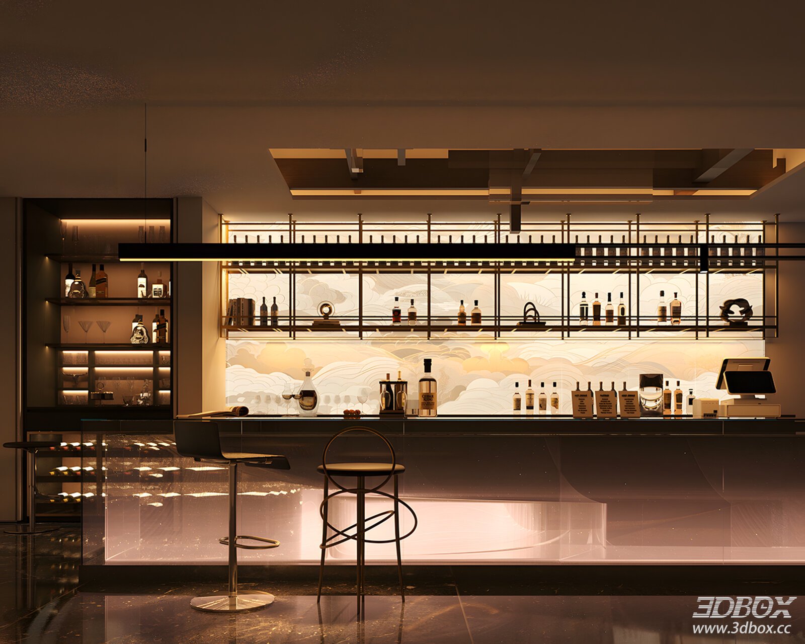 Modern Restaurant Bar Counter Scene