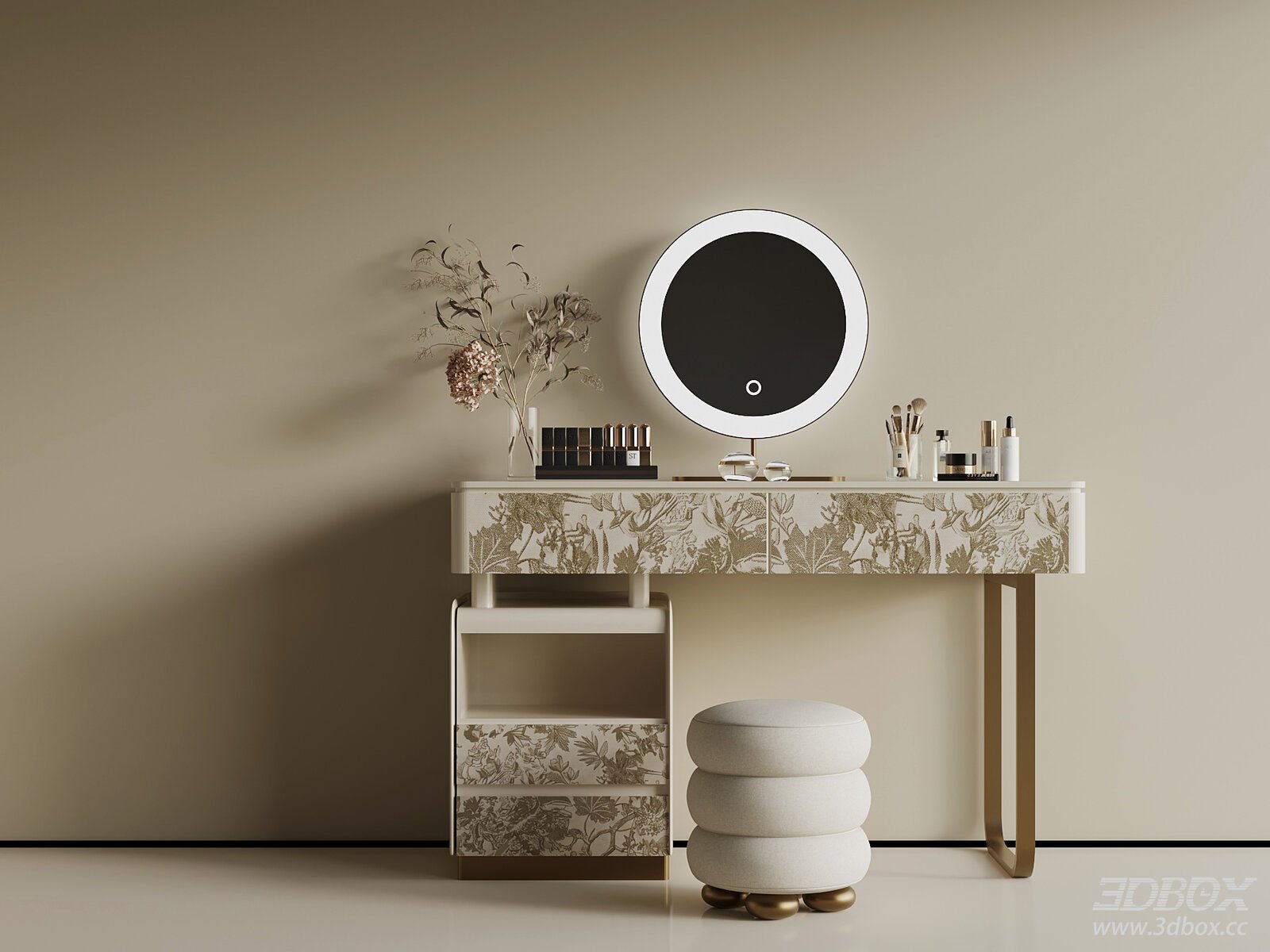 Modern Dressing Table with Mirror and Stool