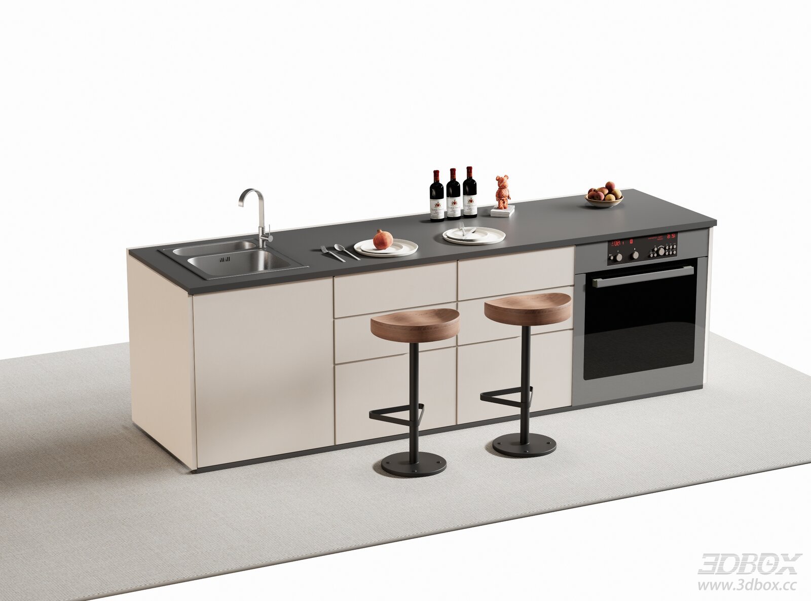 Modern Bar Counter with Stools