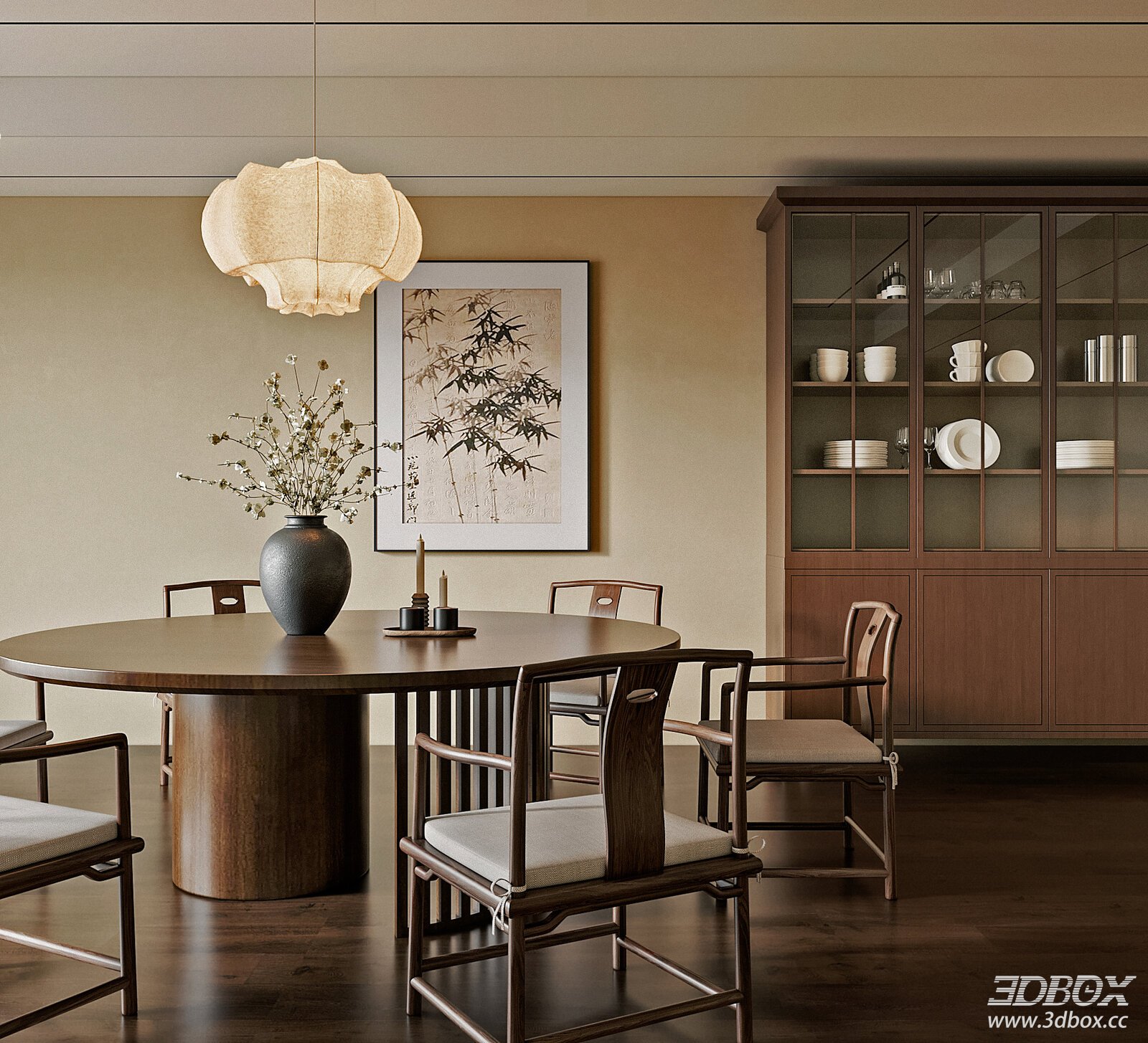 Modern Dining Room with Wooden Furniture and Decor