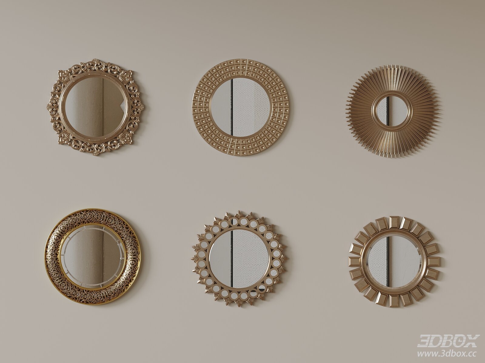 Set of Modern Metal and Glass Wall Mirrors