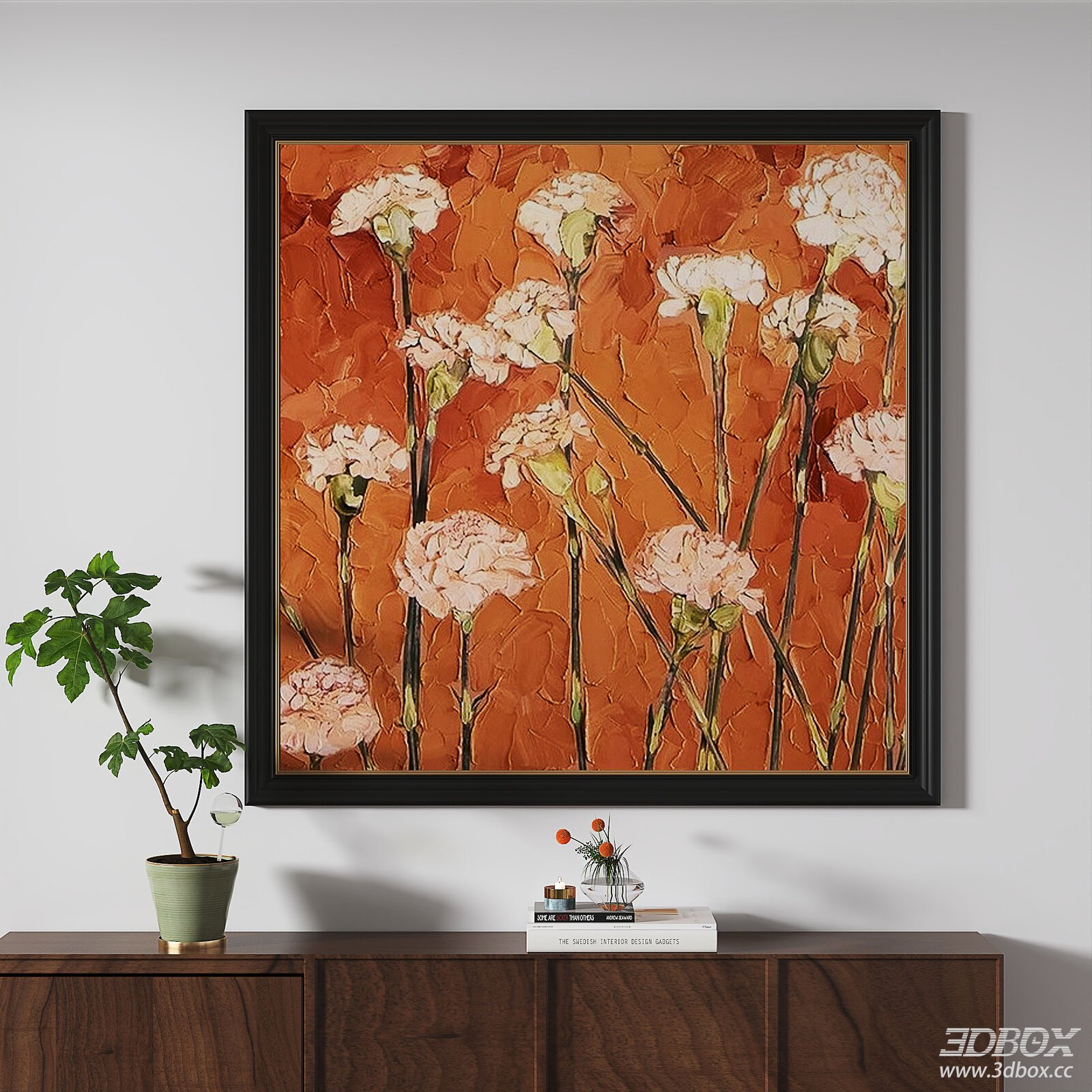 Modern Wall Painting with Plant and Cabinet