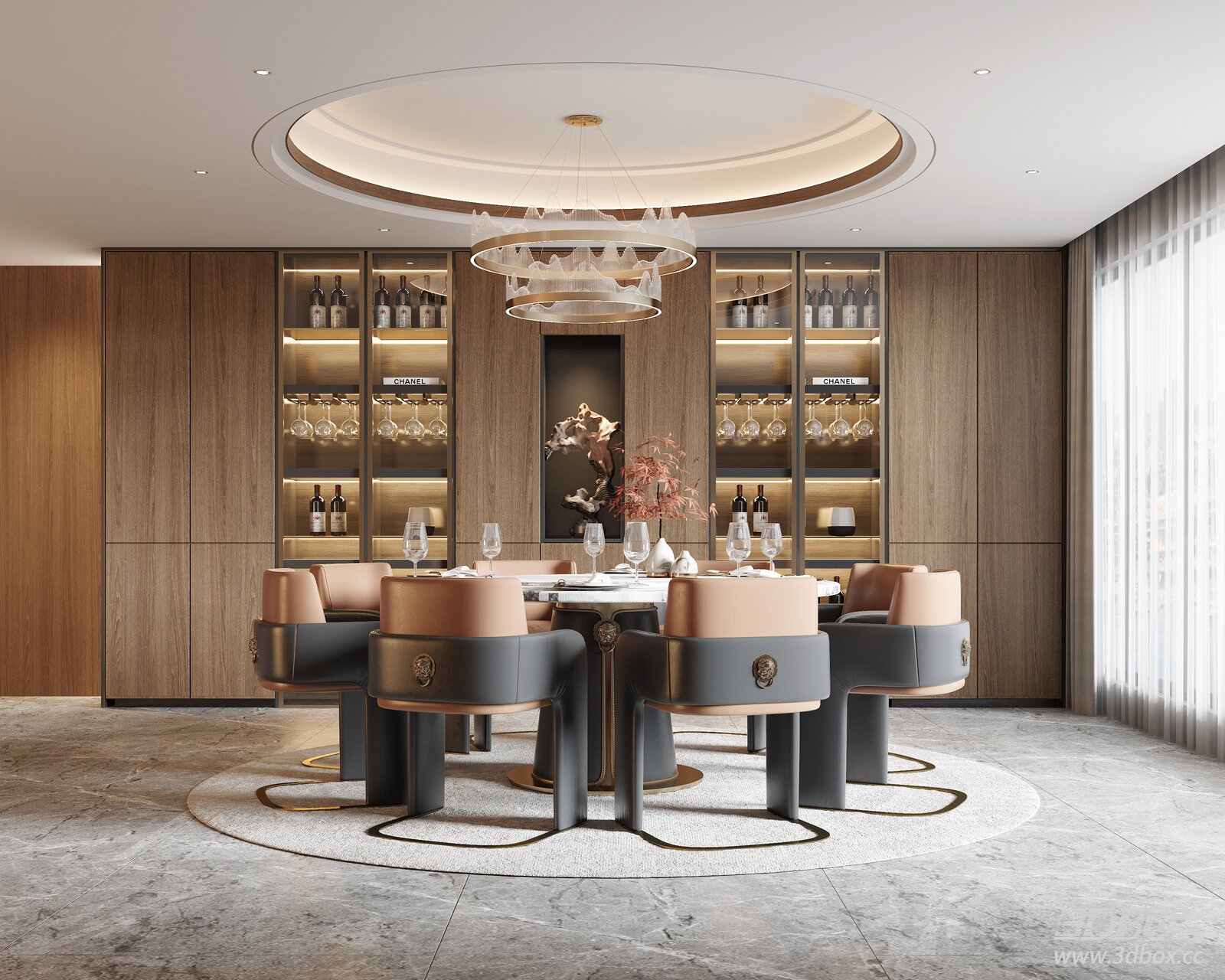 Modern Dining Room with Cabinet and Furniture
