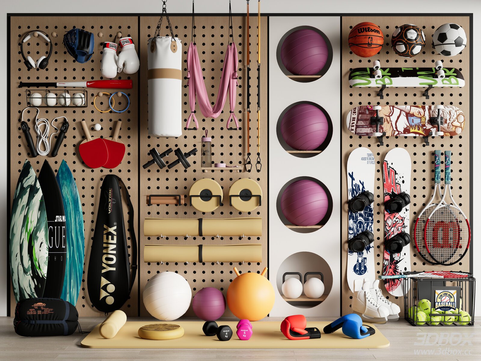 Gym - Entertainment Room Storage Cabinet with Sports Equipment
