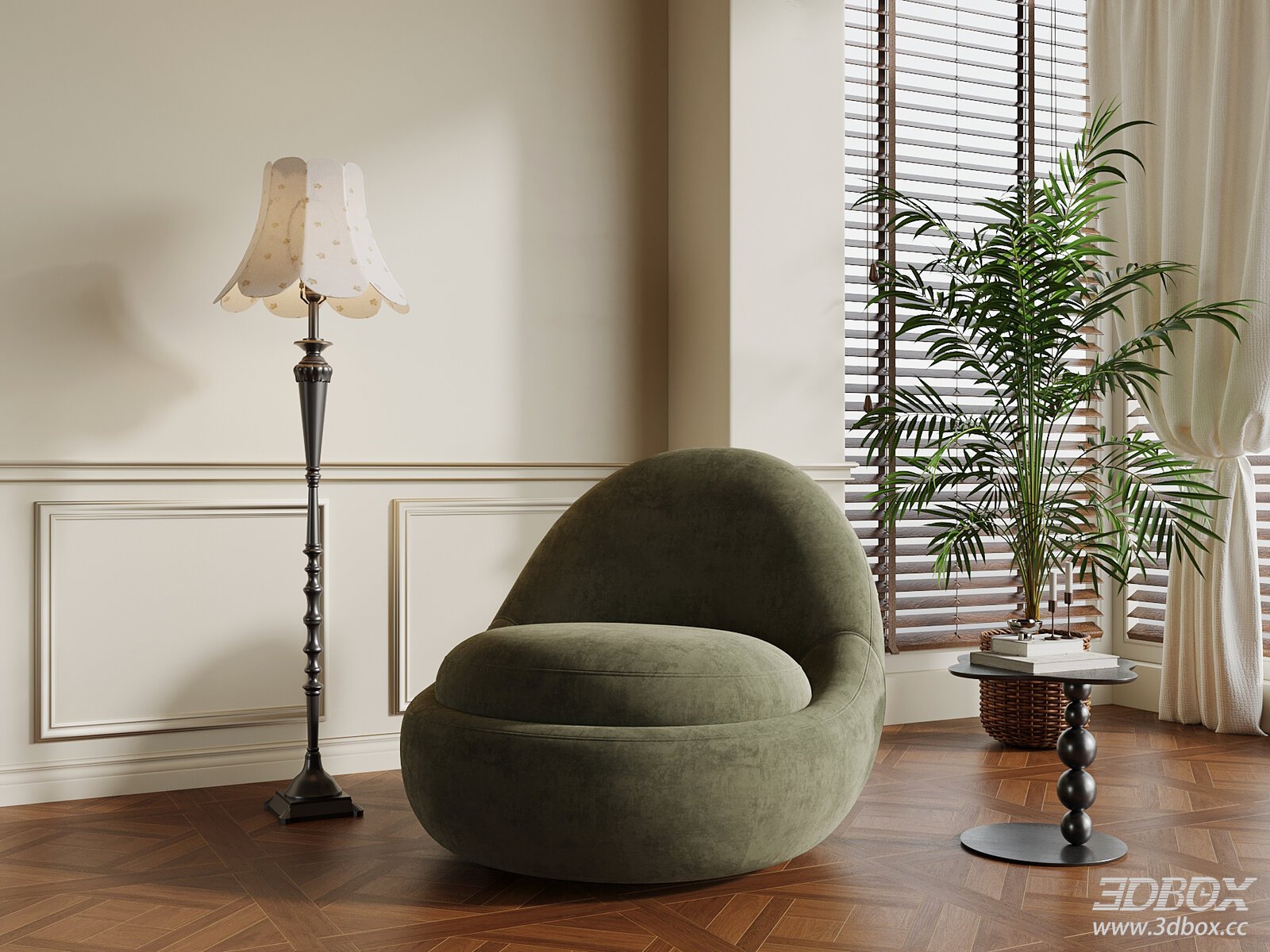 Modern Fabric Sofa with Floor Lamp in Living Room