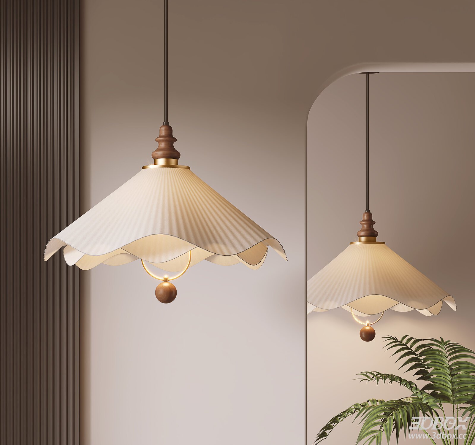 Modern Fabric Ceiling Lamp with Wooden Detail