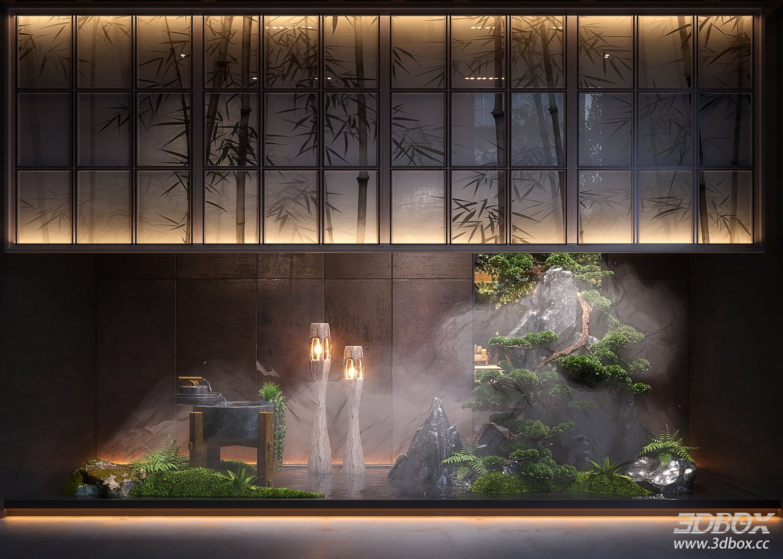 Modern Interior with Plants and Lamps
