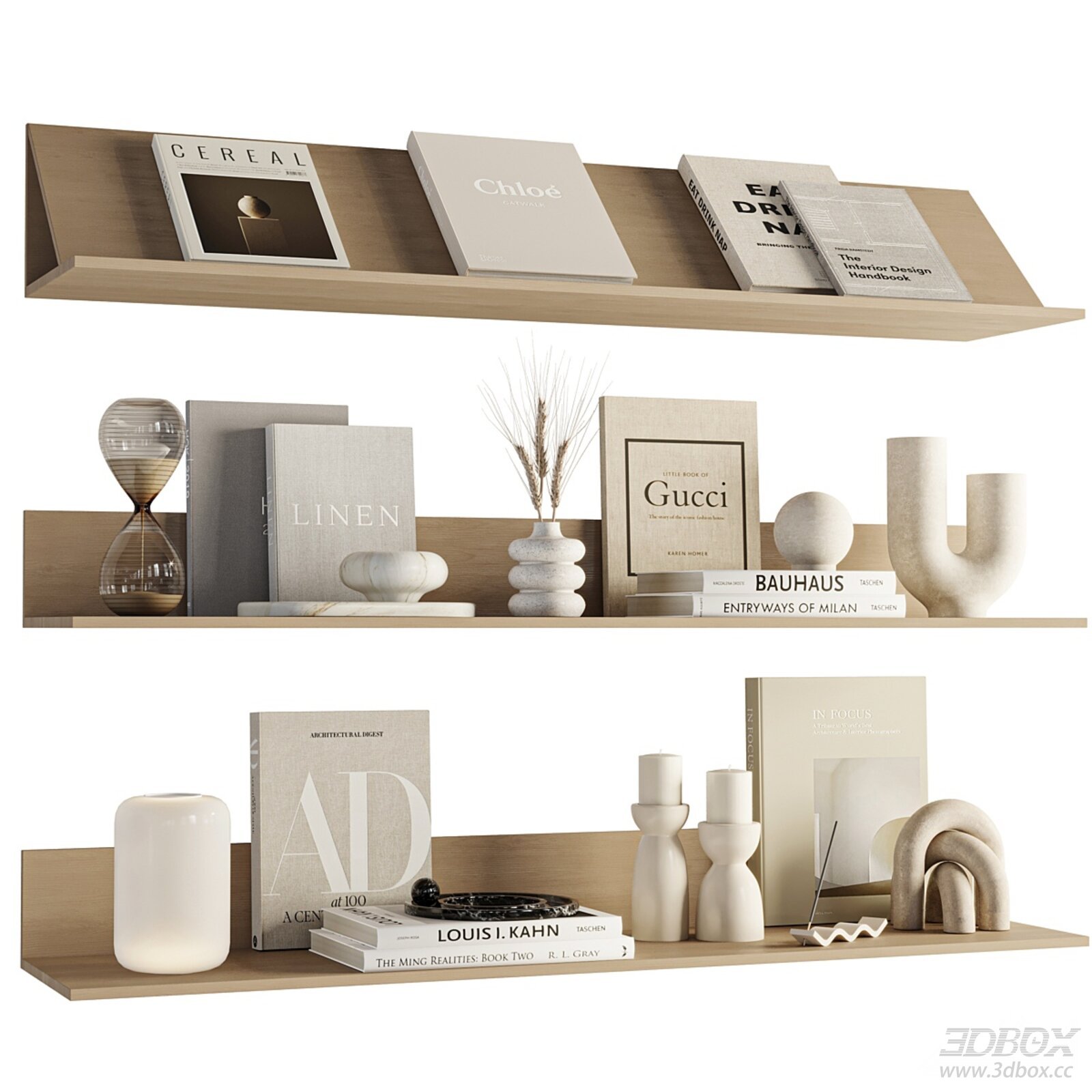 Wooden Shelf with Books and Decorations