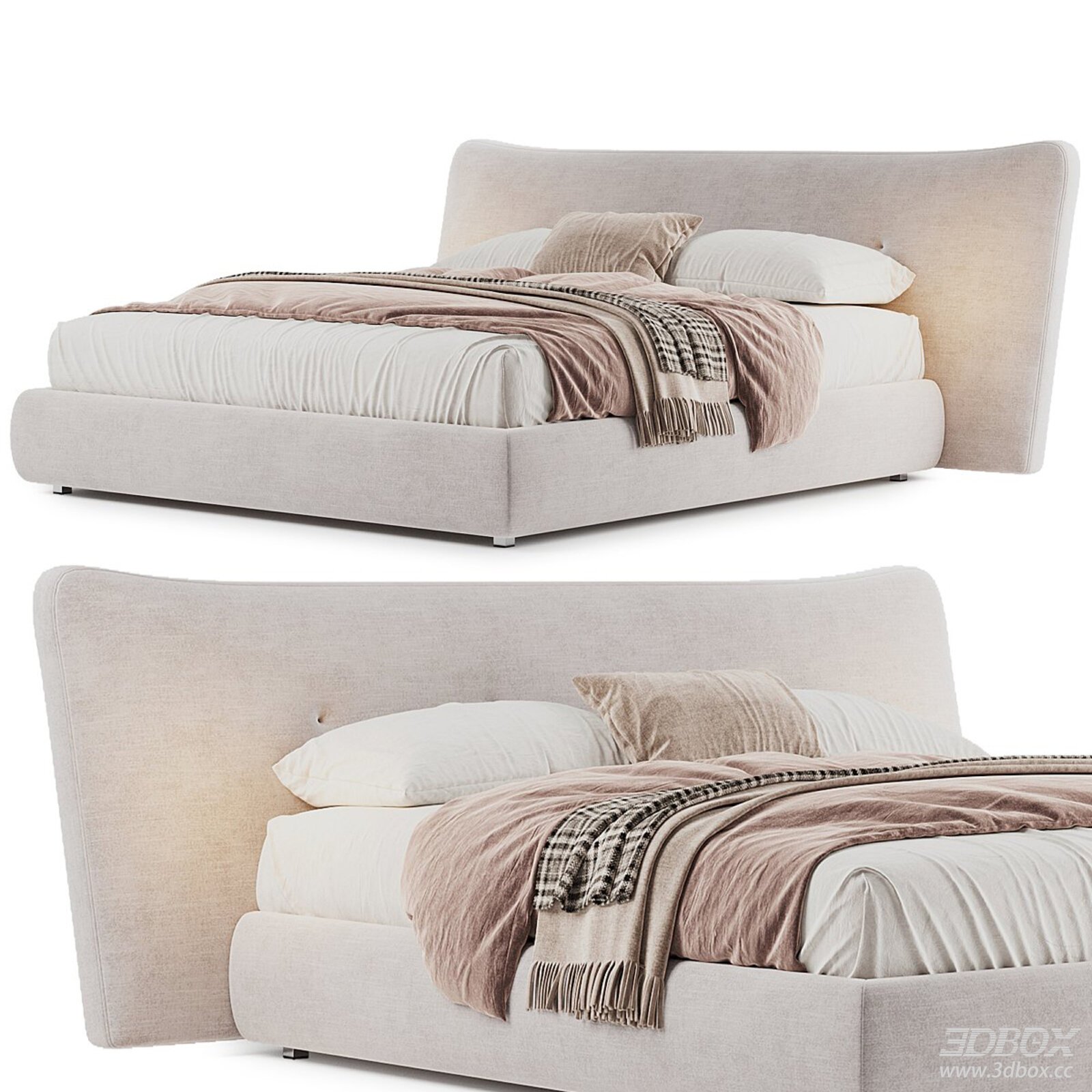 Modern Double Bed with Fabric Headboard