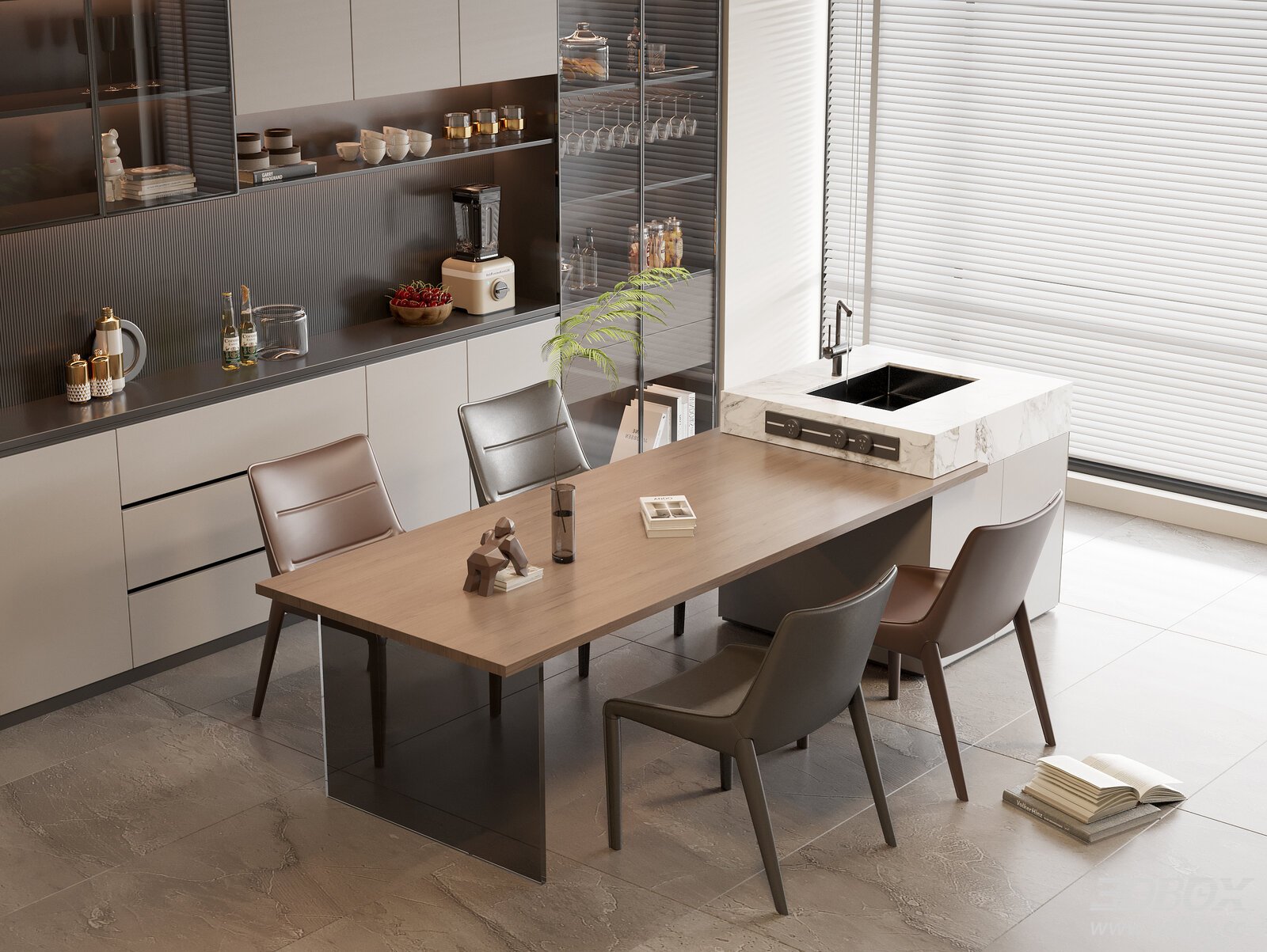 Modern Kitchen and Dining Room Setup