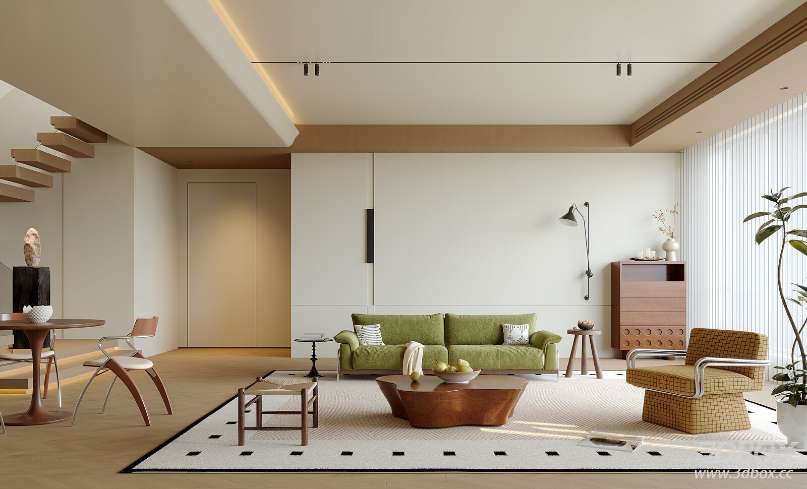 Modern Living Room with Green Sofa