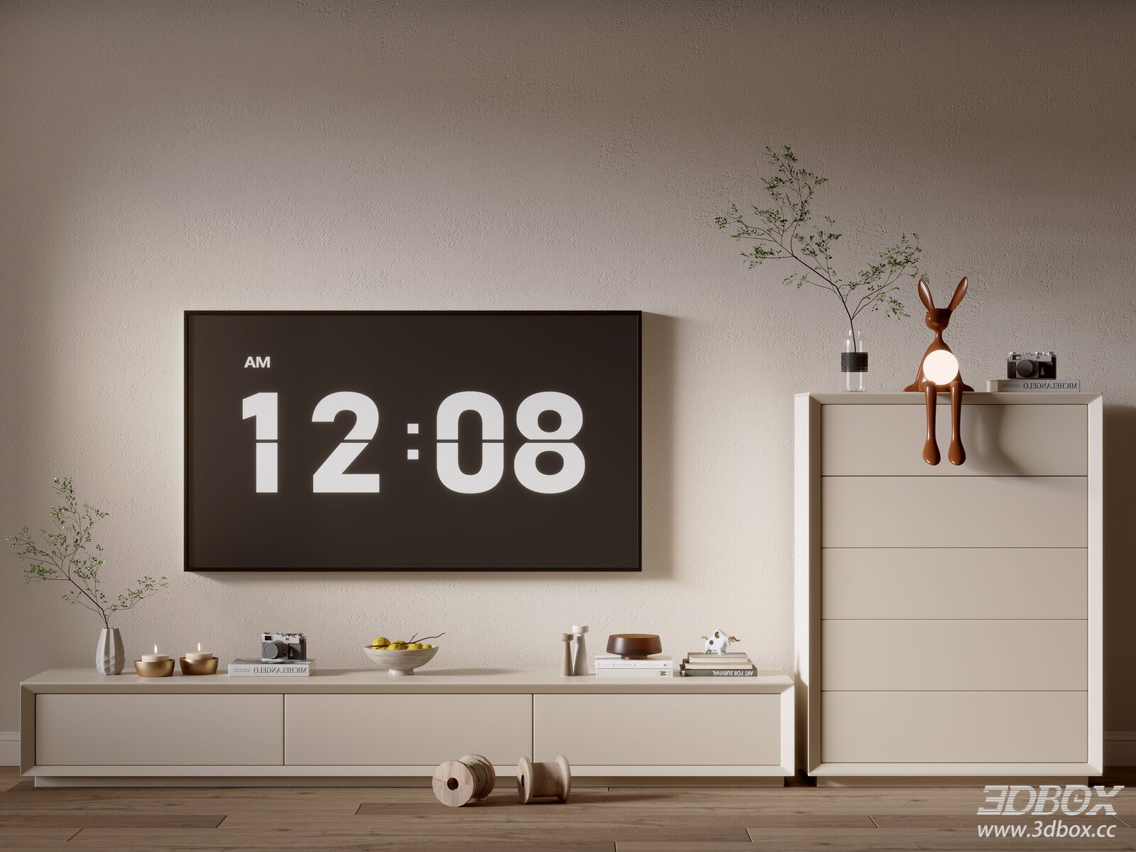 Modern TV Wall with Cabinet and Decor