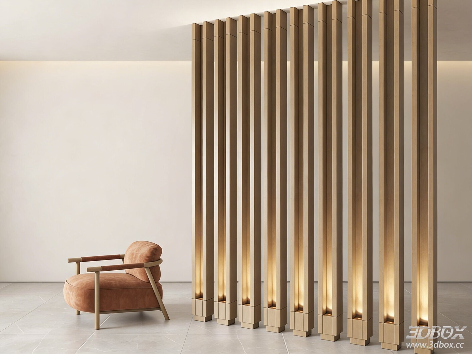 Modern Wooden Partition with Armchair