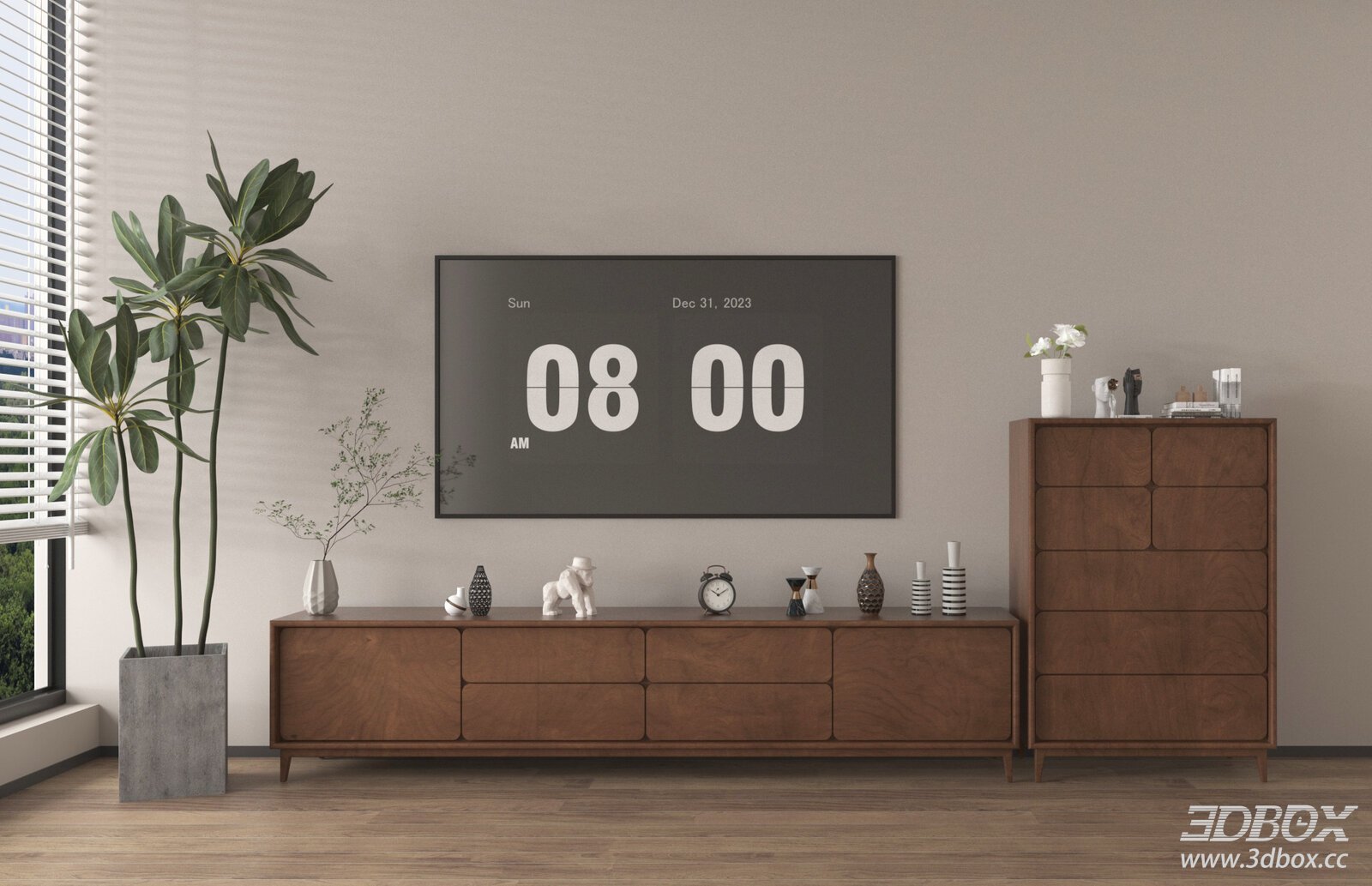 Modern Wooden TV Wall Cabinet with Decoration