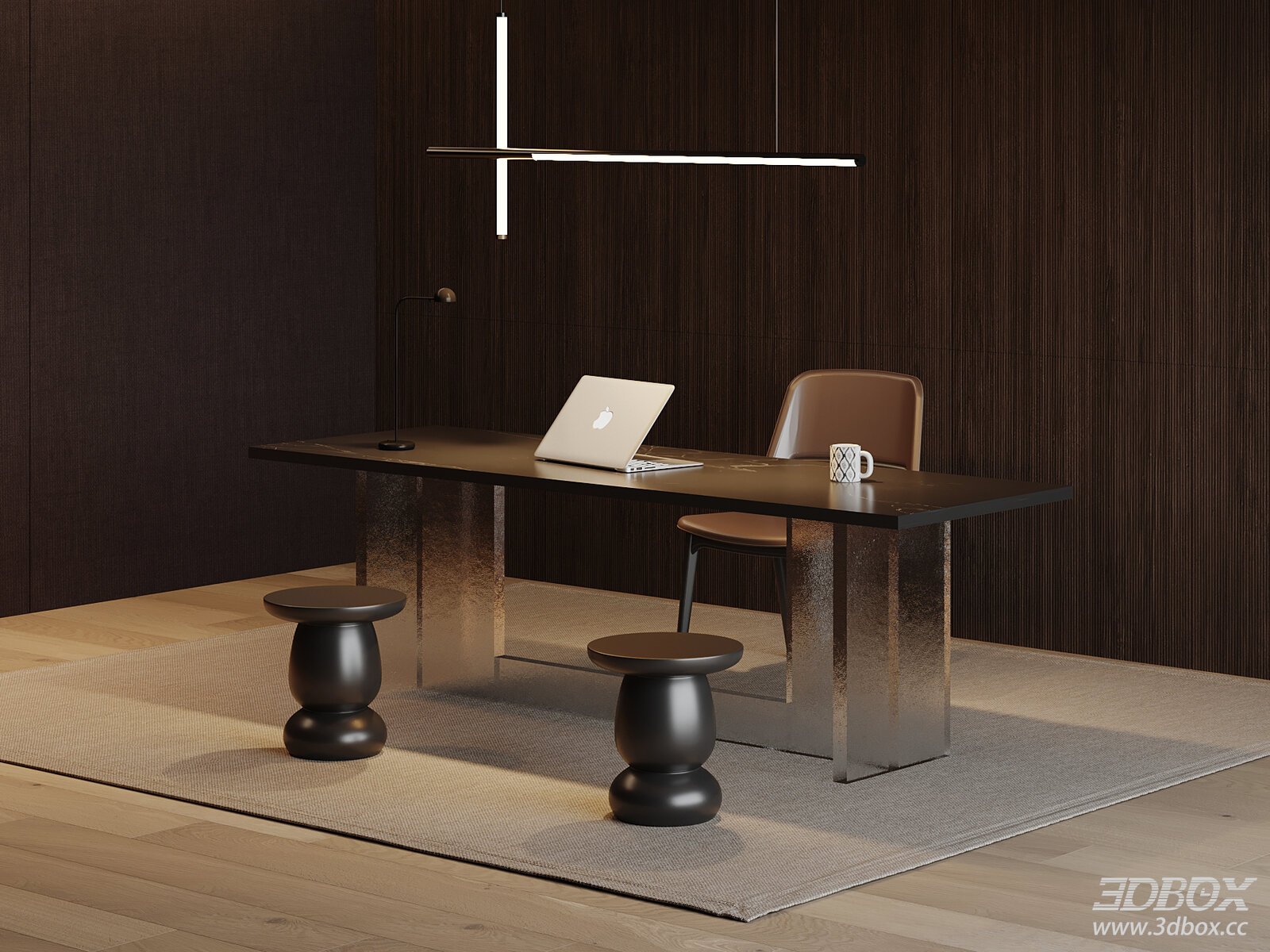 Modern Desk with Chair and Stools