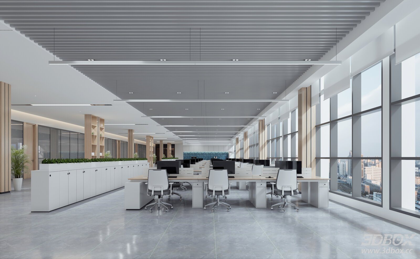 Modern Office Room with Desks and Chairs