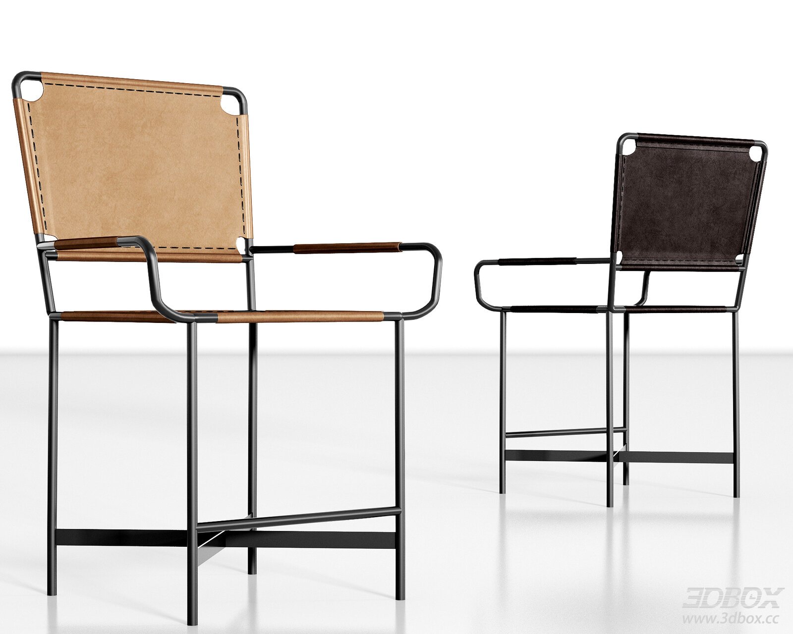 Modern Leather and Metal Armchairs