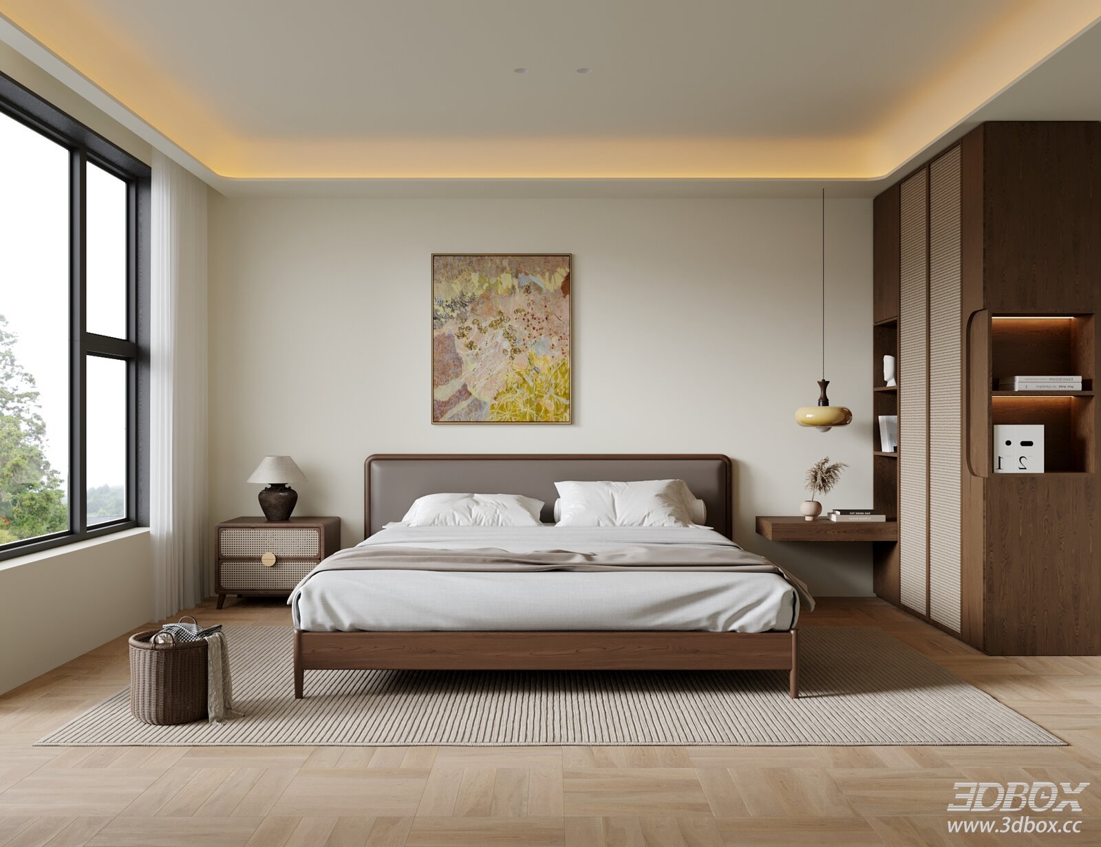 Modern Bedroom with Bed and Wardrobe
