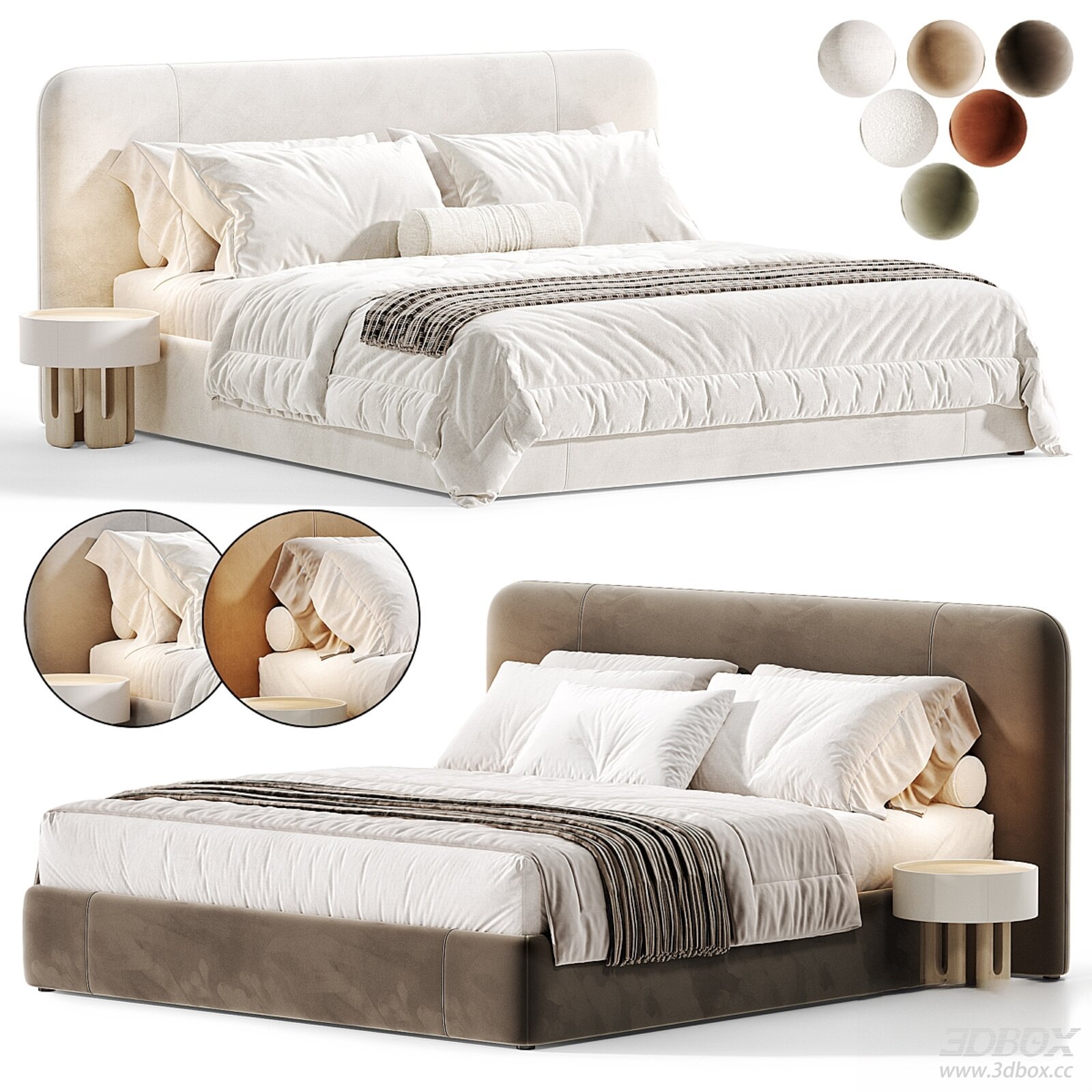 Modern Double Bed with Fabric Upholstery