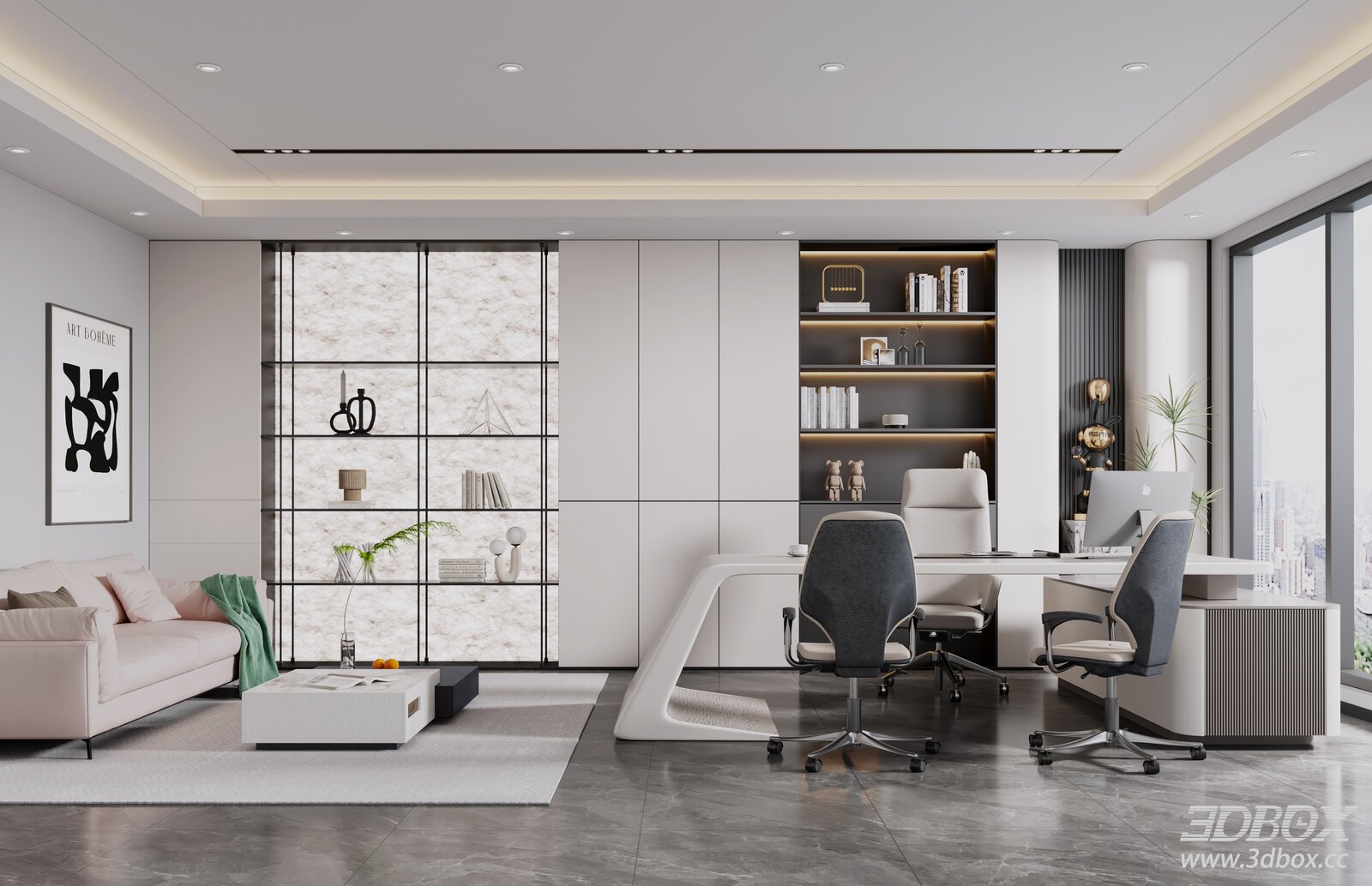 Modern Office Room with Sofa and Desk