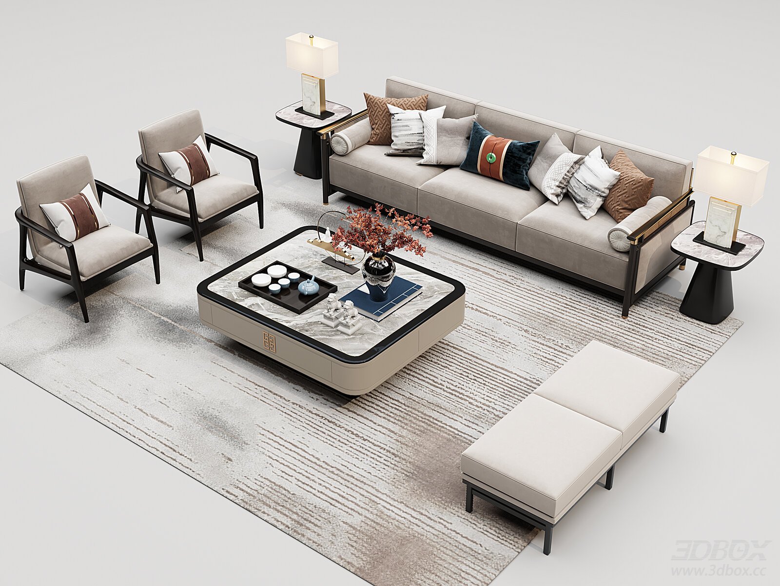 Modern Fabric Sofa Set with Coffee Table