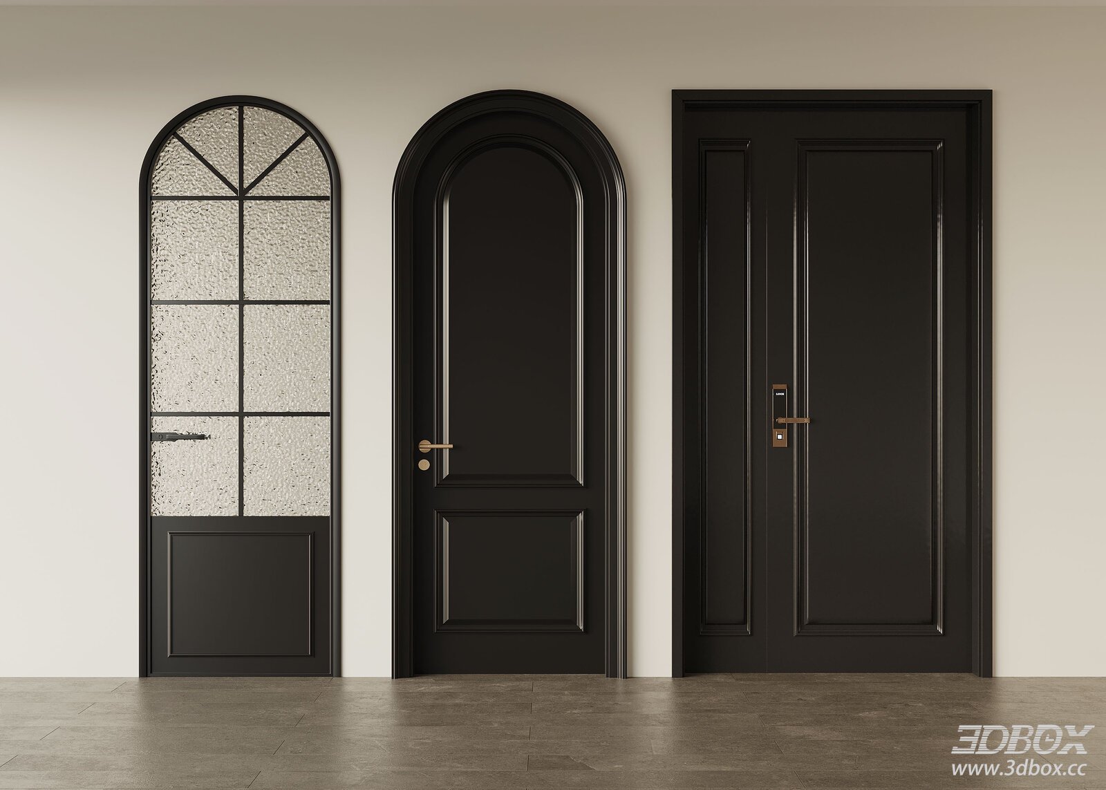 Set of Black Arched and Rectangular Doors