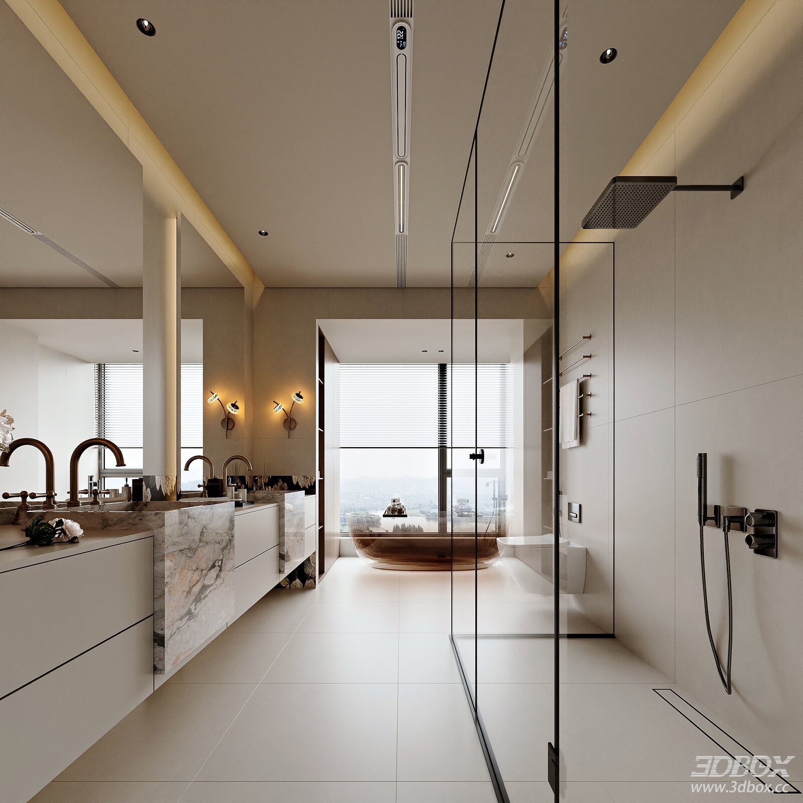 Modern Bathroom Interior with Marble and Glass