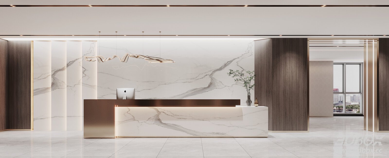 Modern Reception Lobby with Marble Desk