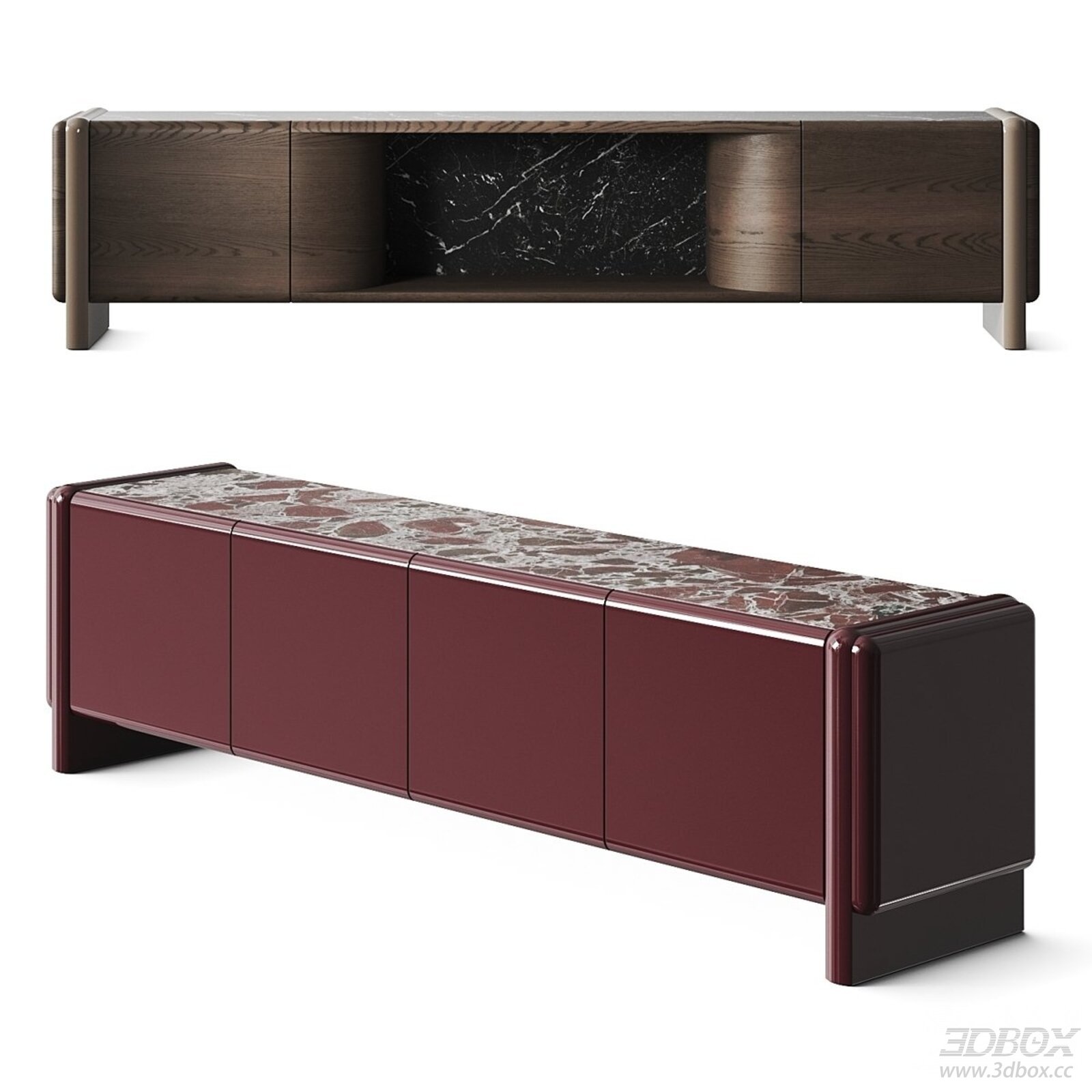 Modern TV Wall Cabinet with Marble Inlay