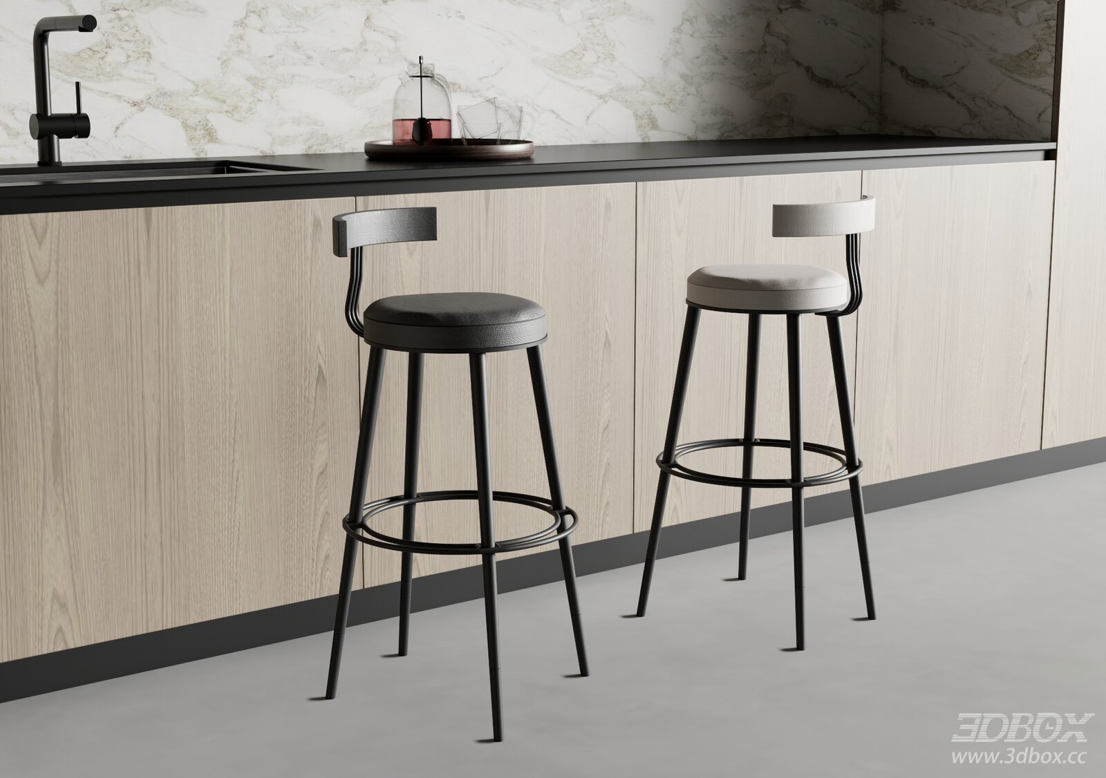 Modern Kitchen Counter with Bar Stools