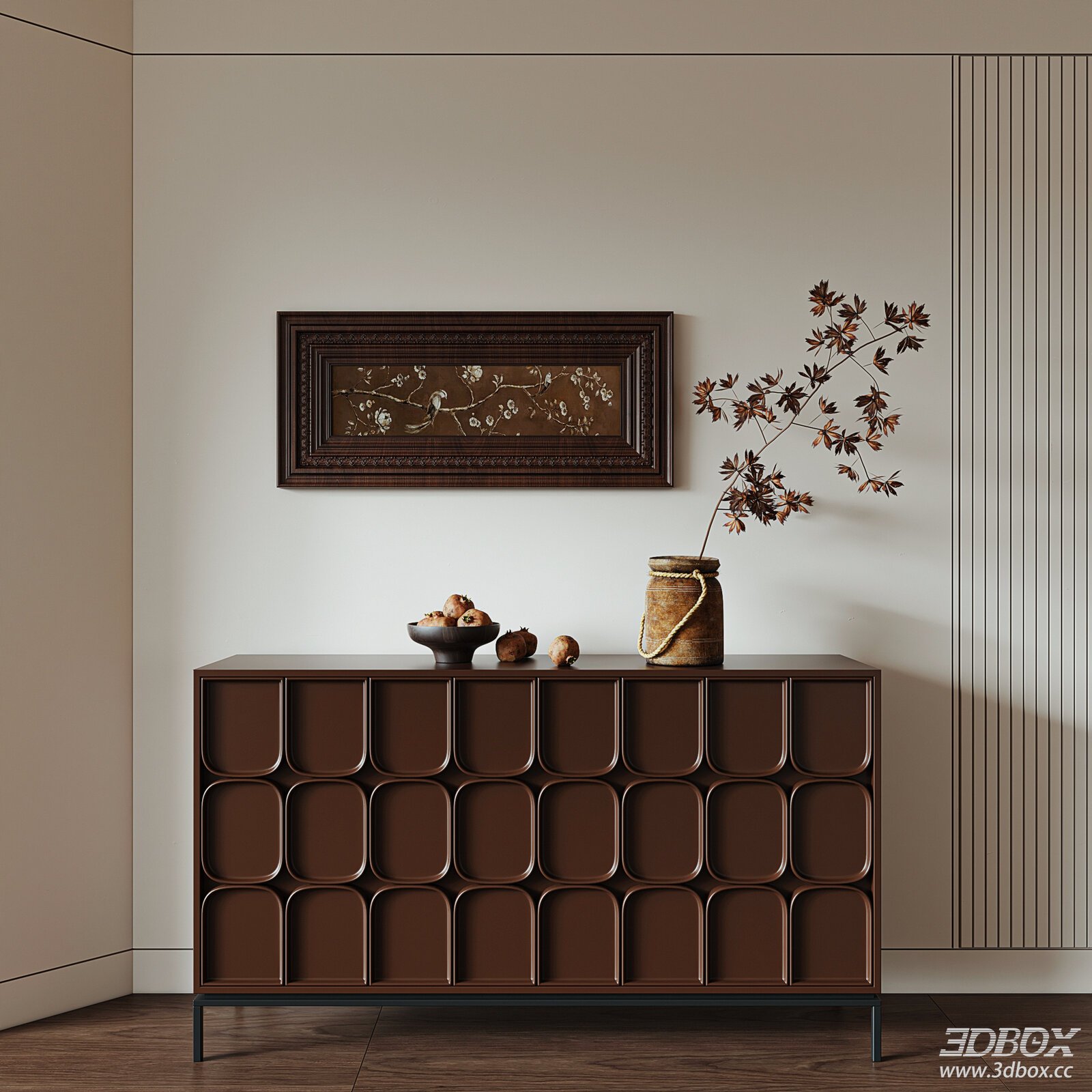 Modern Sideboard in a Minimalist Room with Decorative Elements