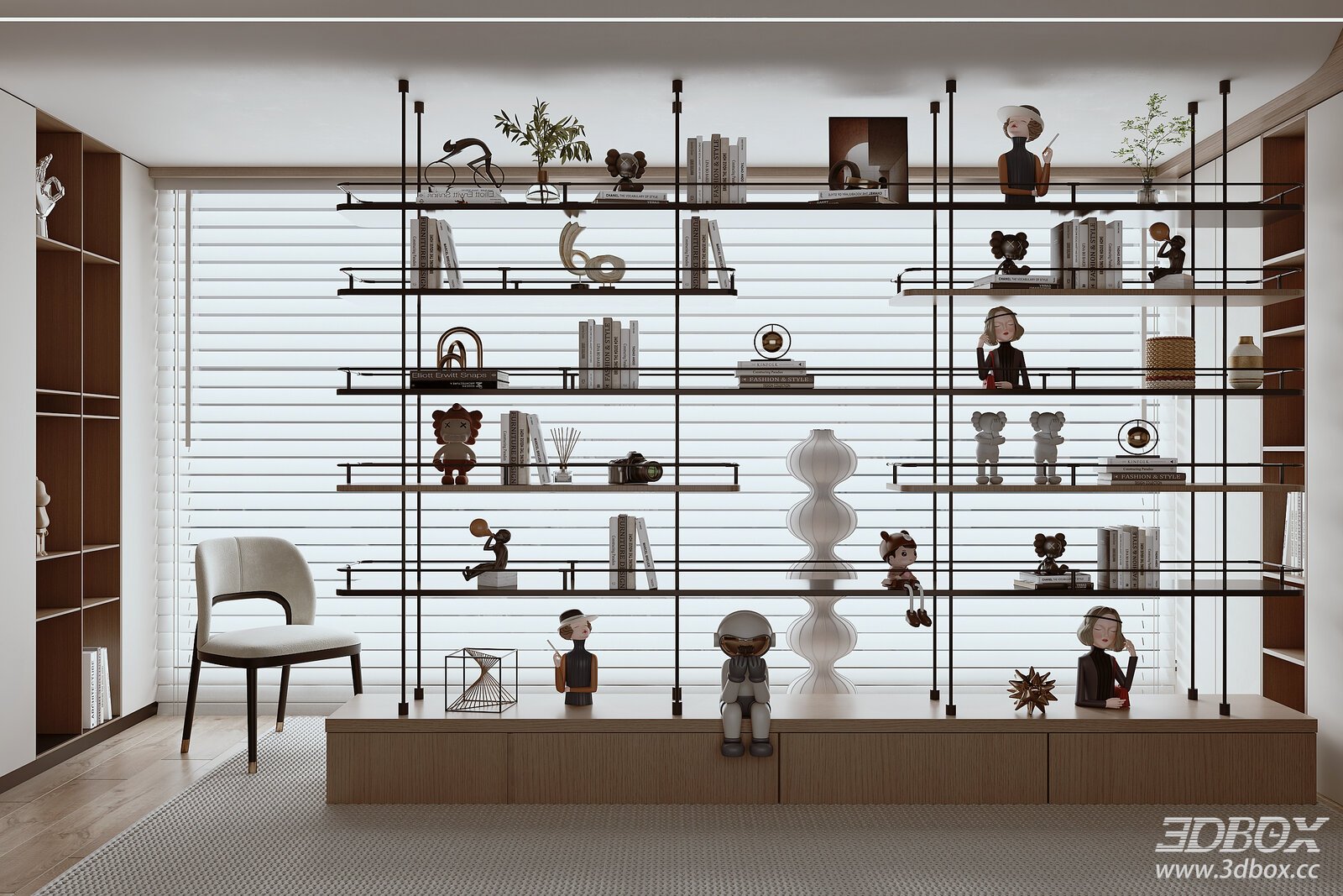 Modern Interior with Display Shelves and Decor