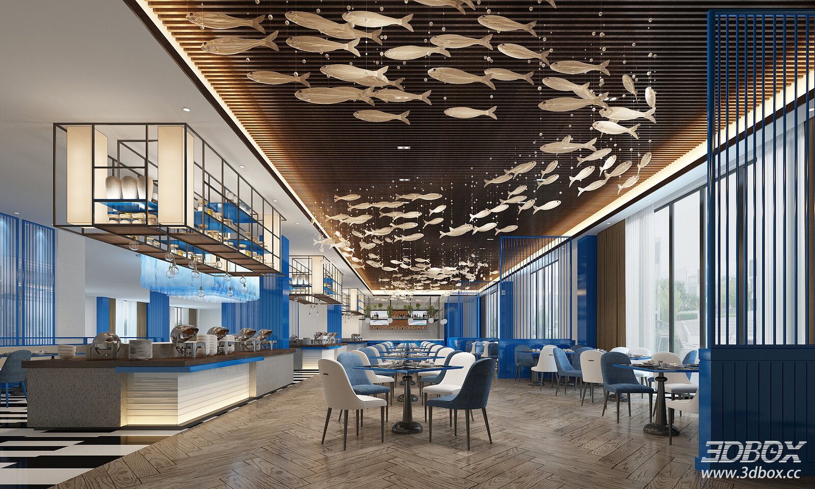 Modern Restaurant Interior with Stylish Seating and Decor