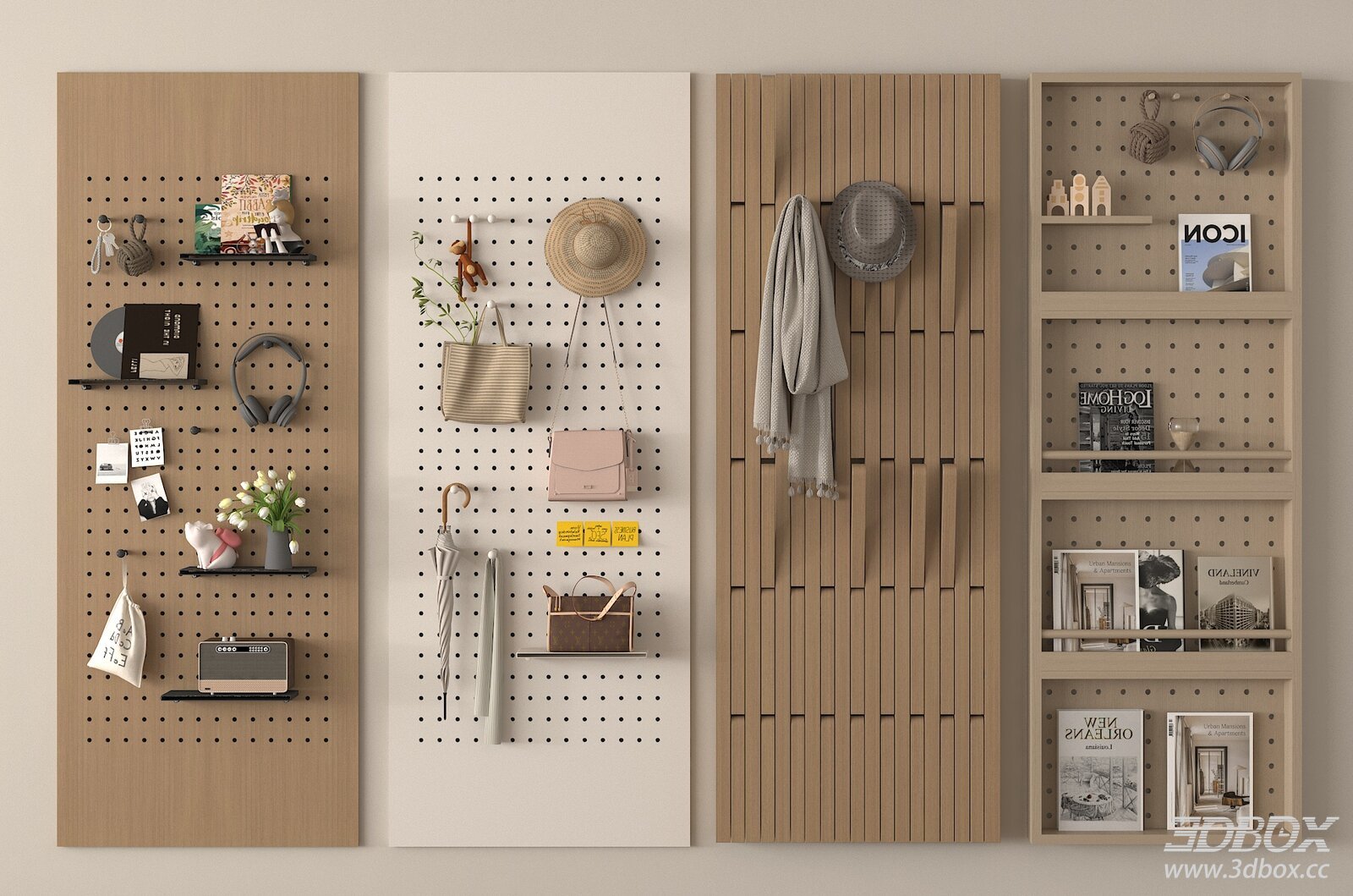 Modern Pegboard Wall Decor with Shelving