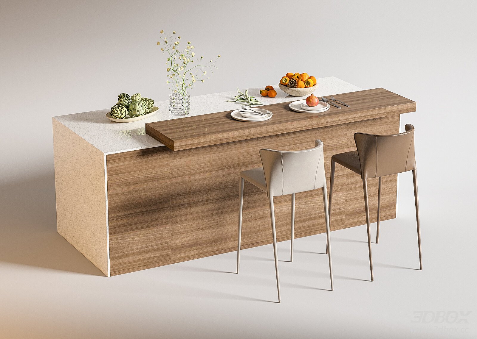 Modern Western Kitchen Bar Counter and Stools