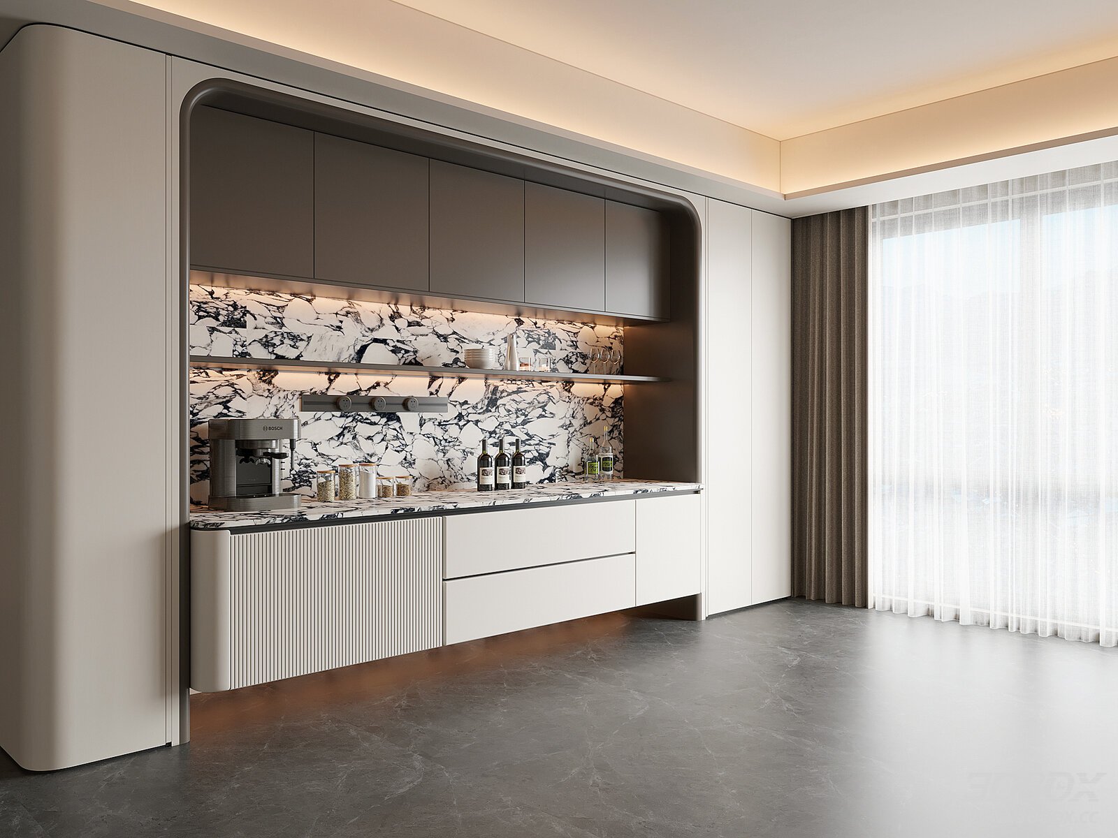 Modern Sideboard with Marble and Wood Design